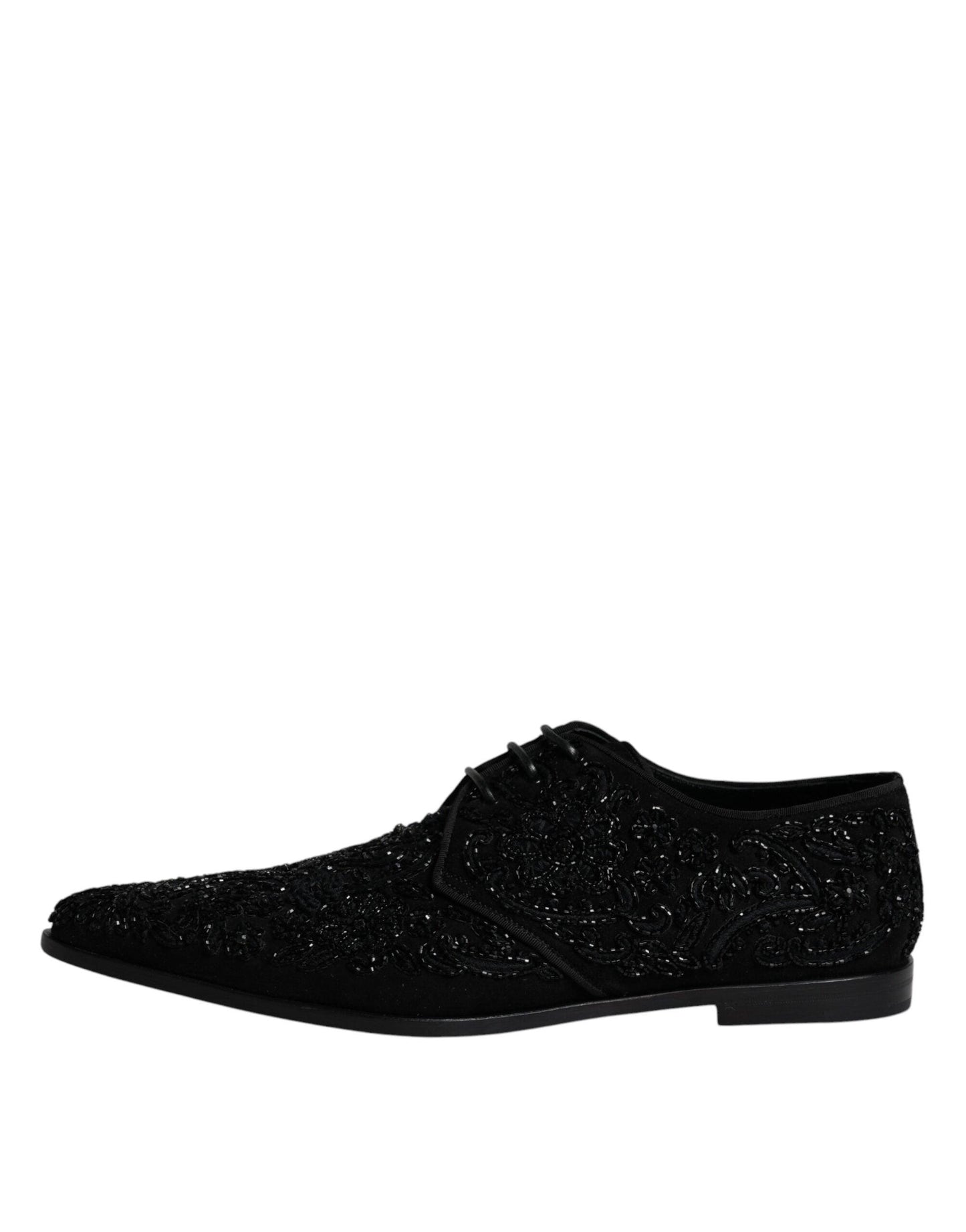 Dolce & Gabbana Black Embellished Suede Derby Formal Shoes - Arichezz.store