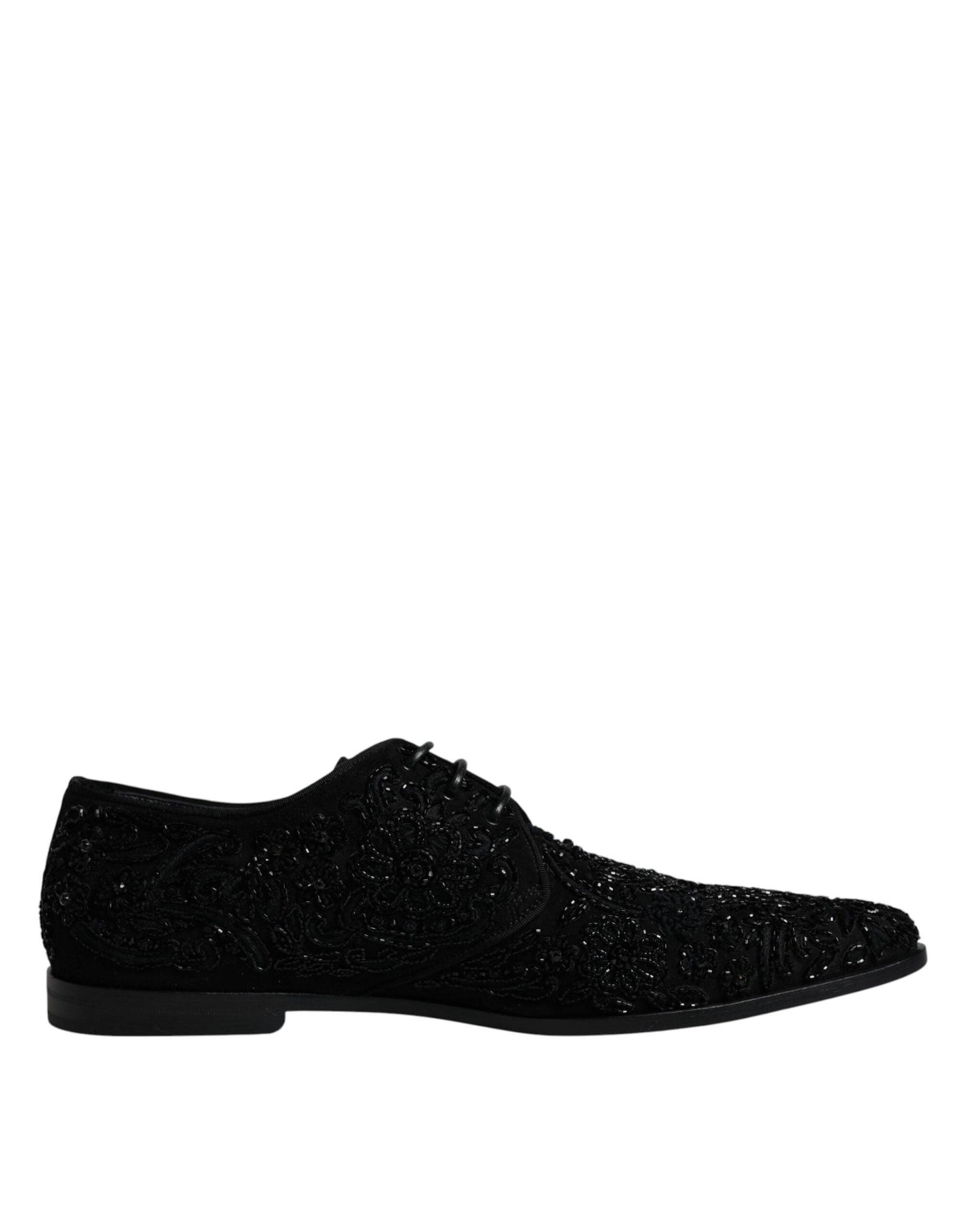 Dolce & Gabbana Black Embellished Suede Derby Formal Shoes - Arichezz.store