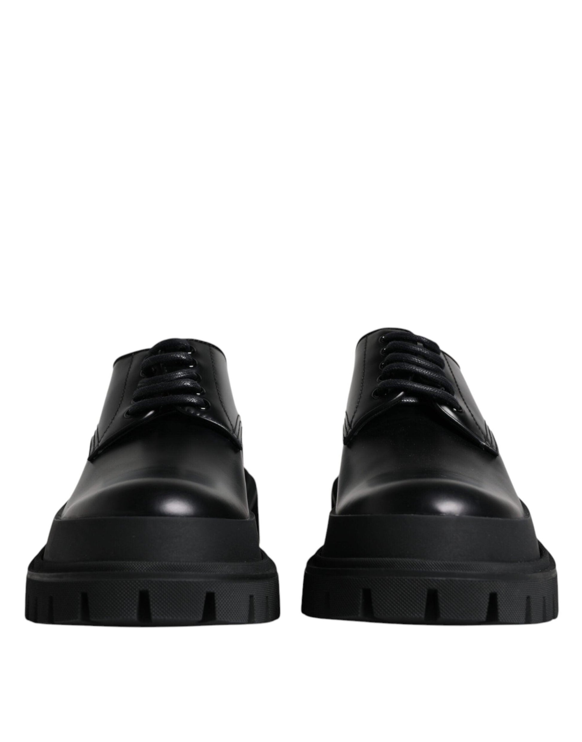 Dolce & Gabbana Black Leather Lace Up Trekking Dress Shoes - Arichezz.store