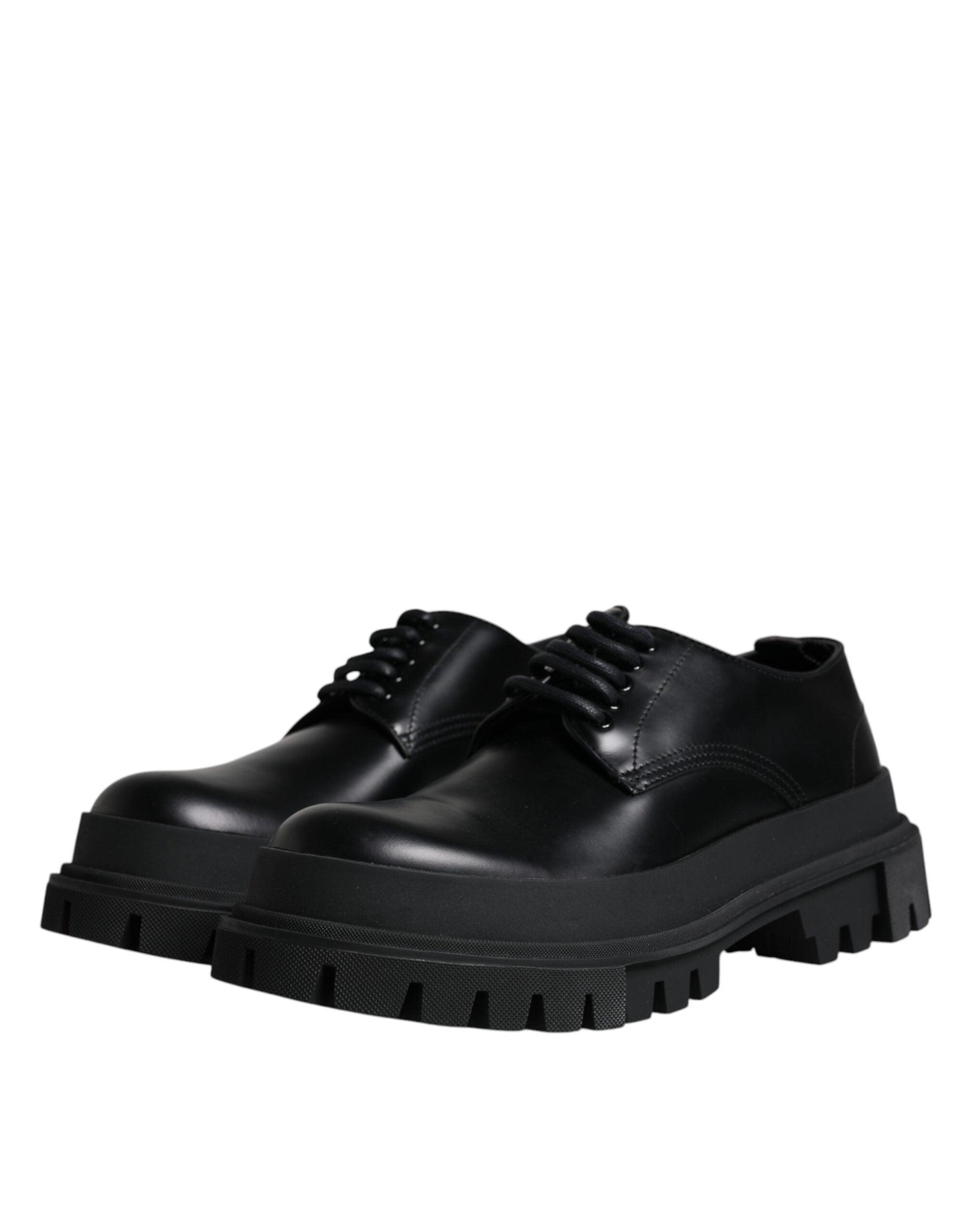 Dolce & Gabbana Black Leather Lace Up Trekking Dress Shoes - Arichezz.store