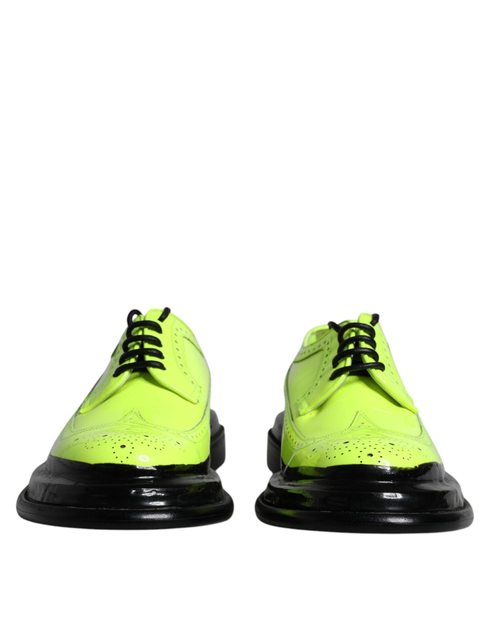 Dolce & Gabbana Neon Green Leather Lace Up Derby Dress Shoes - Arichezz.store