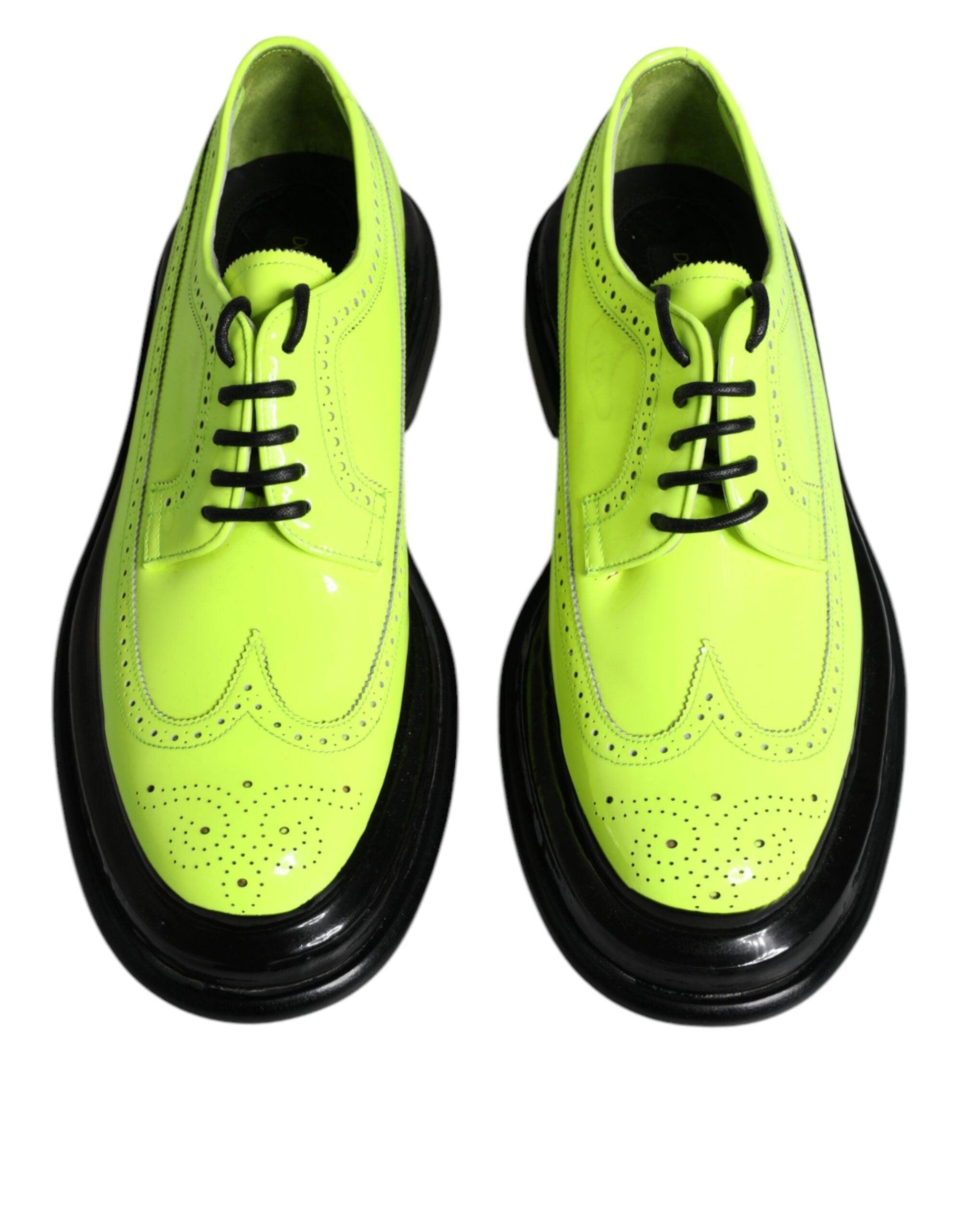 Dolce & Gabbana Neon Green Leather Lace Up Derby Dress Shoes - Arichezz.store