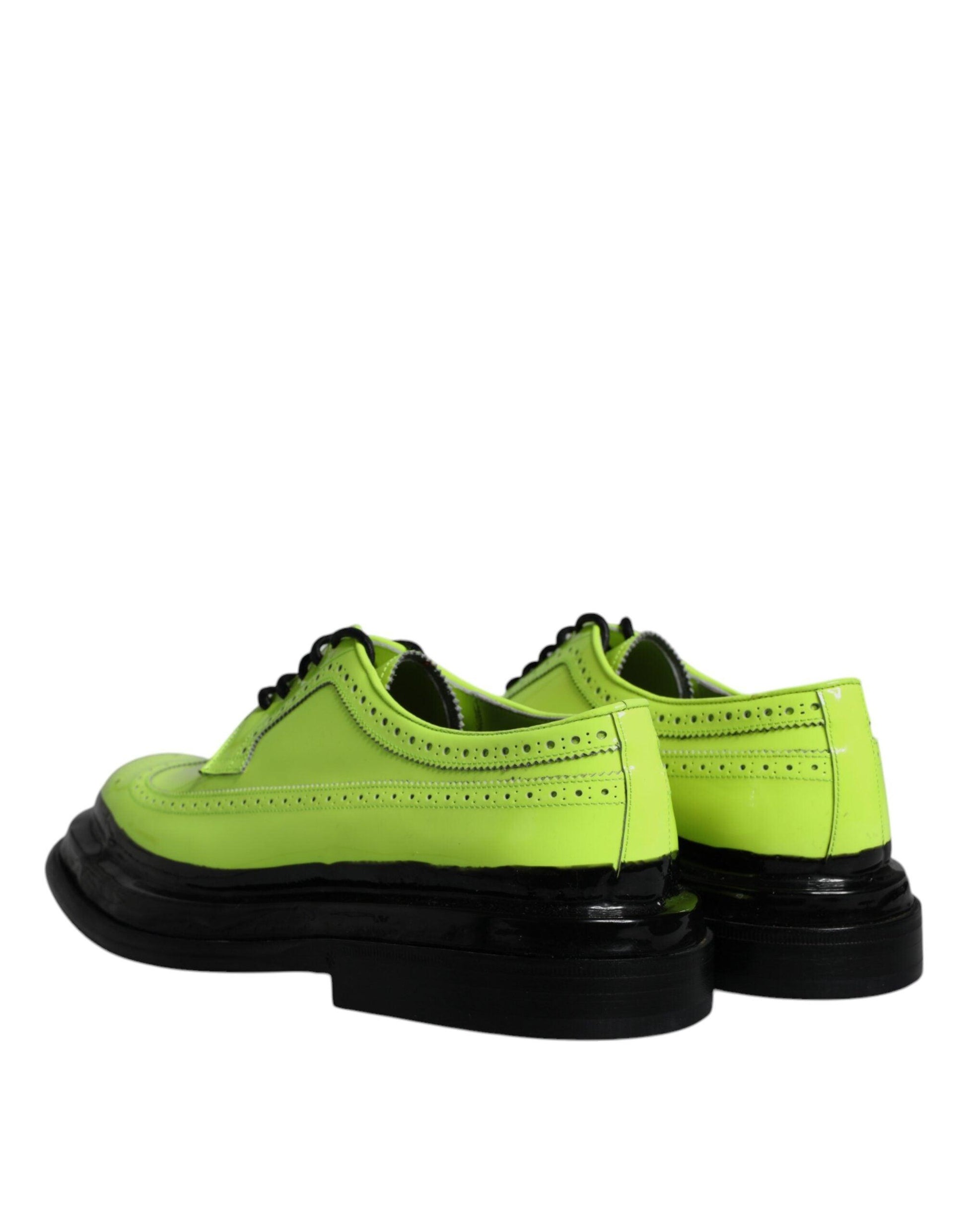 Dolce & Gabbana Neon Green Leather Lace Up Derby Dress Shoes - Arichezz.store