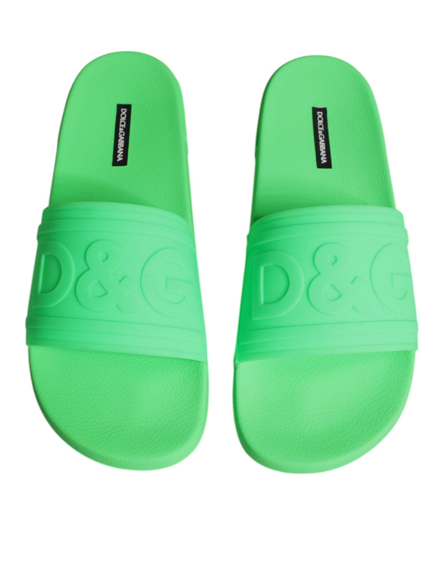 Dolce & Gabbana Green Leather Slides Sandals Beachwear Shoes - Arichezz.store