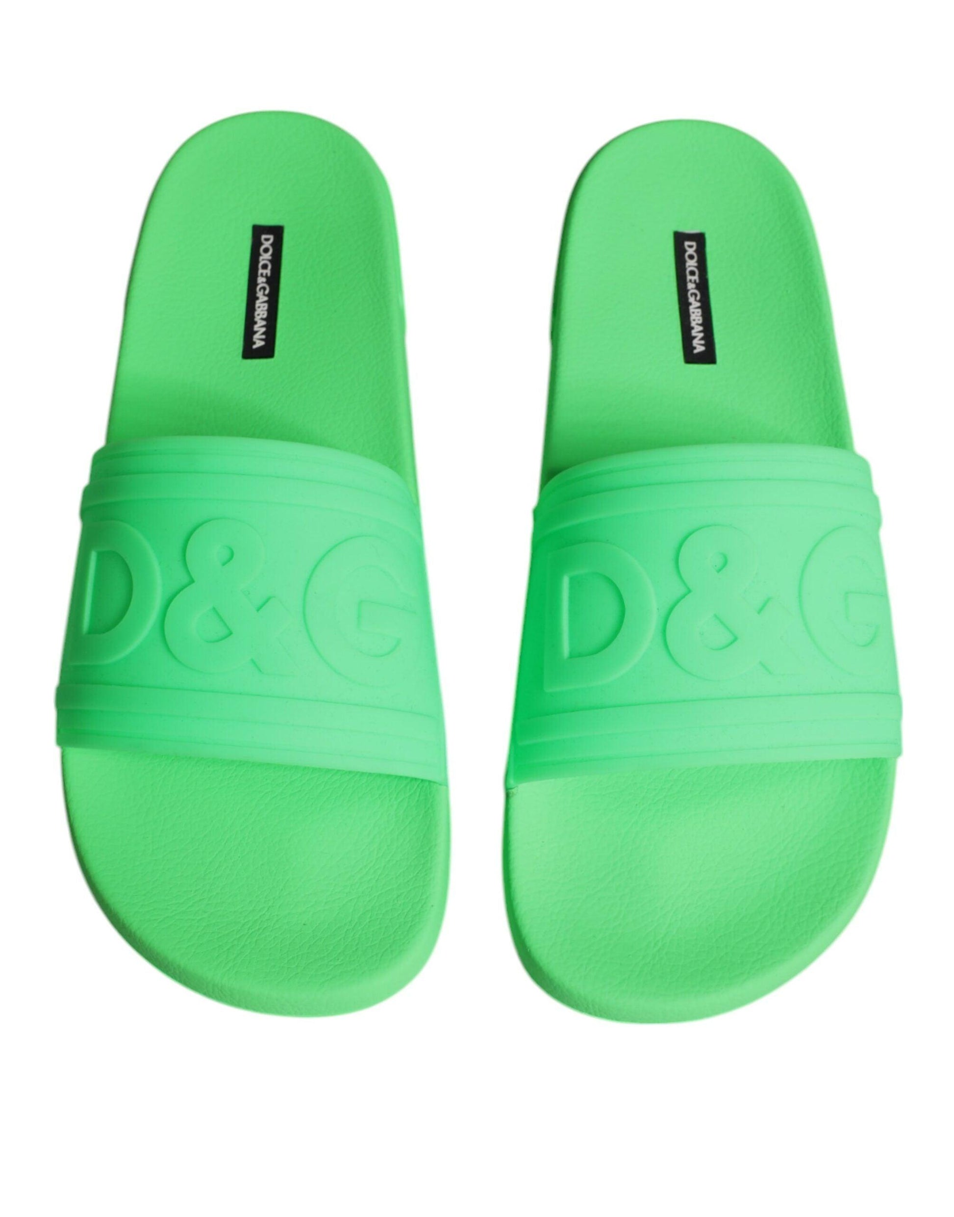 Dolce & Gabbana Green Leather Slides Sandals Beachwear Shoes - Arichezz.store