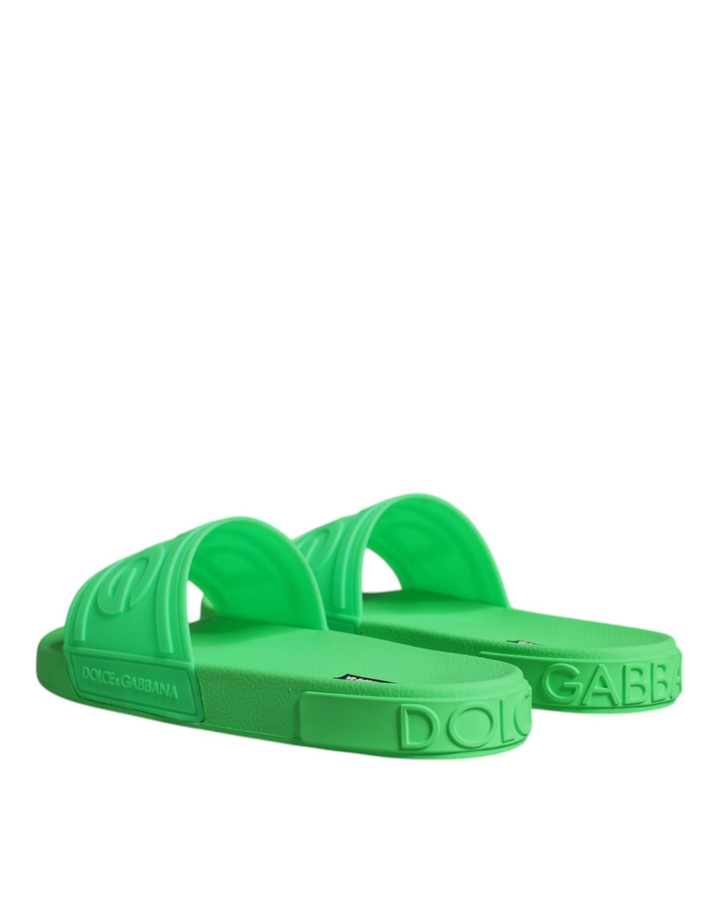 Dolce & Gabbana Green Leather Slides Sandals Beachwear Shoes - Arichezz.store