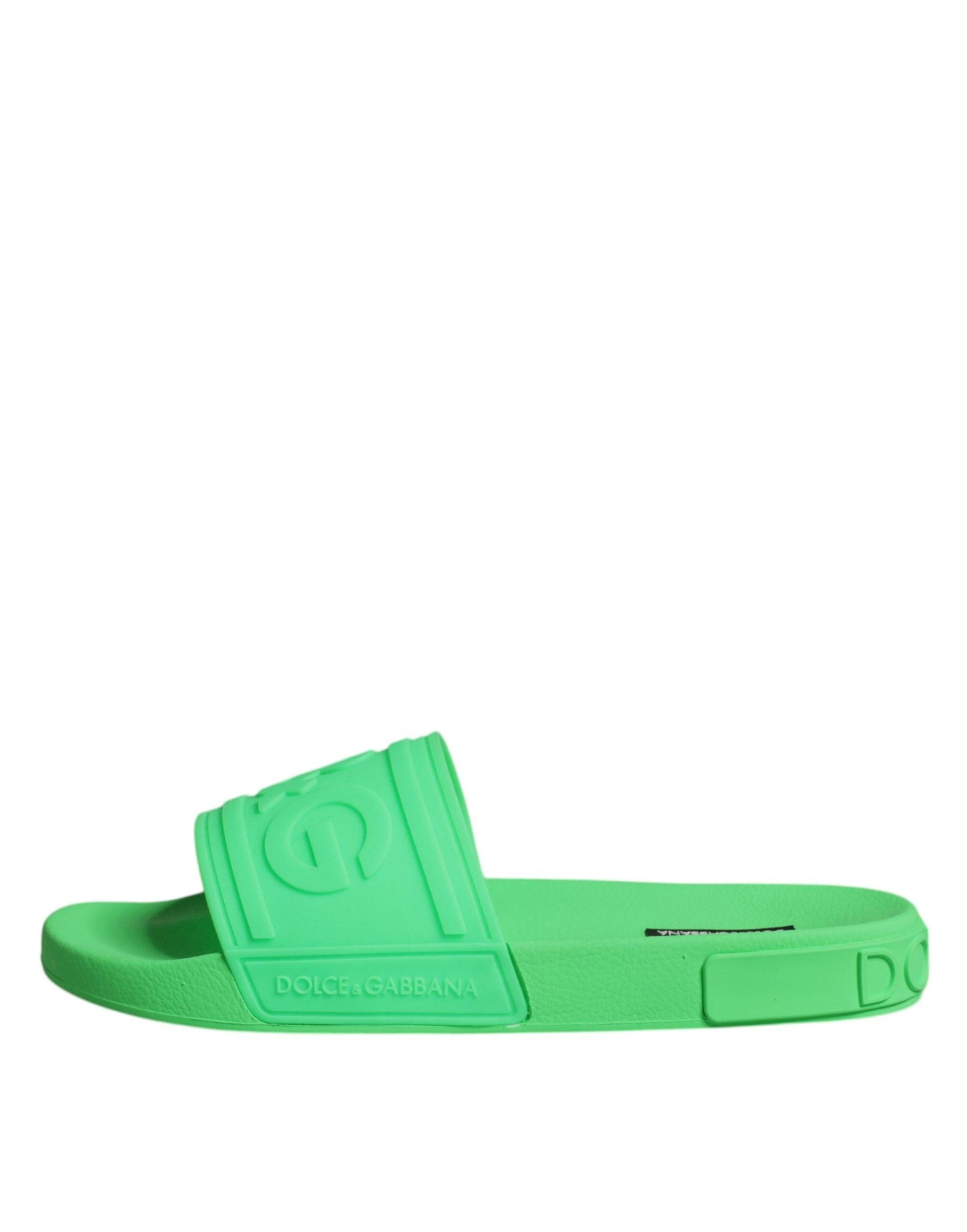 Dolce & Gabbana Green Leather Slides Sandals Beachwear Shoes - Arichezz.store