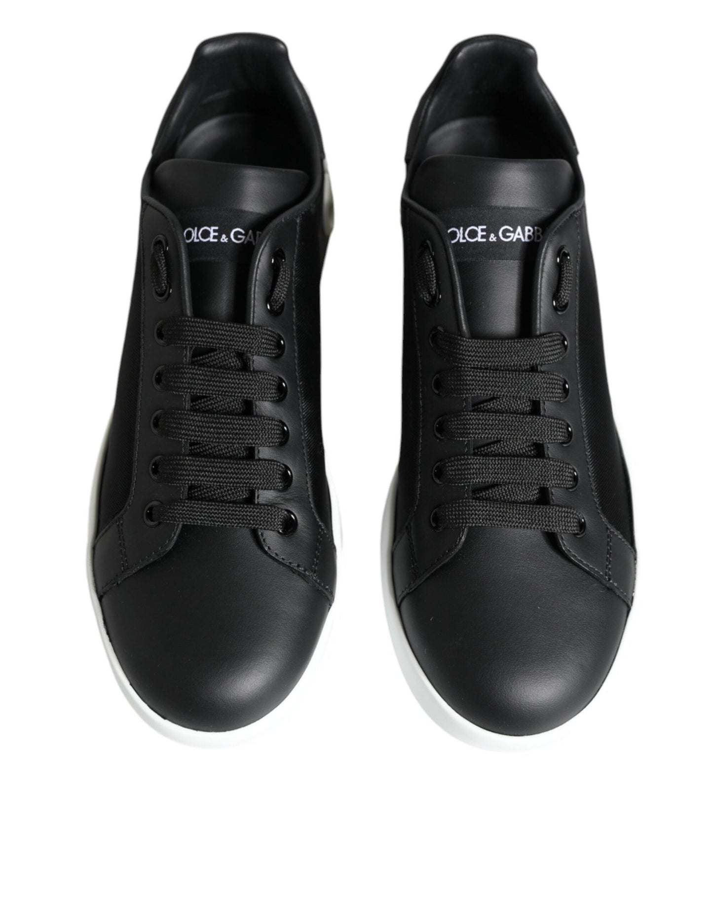 Dolce & Gabbana Black Calf Leather Portofino Sneakers Shoes - Arichezz.store