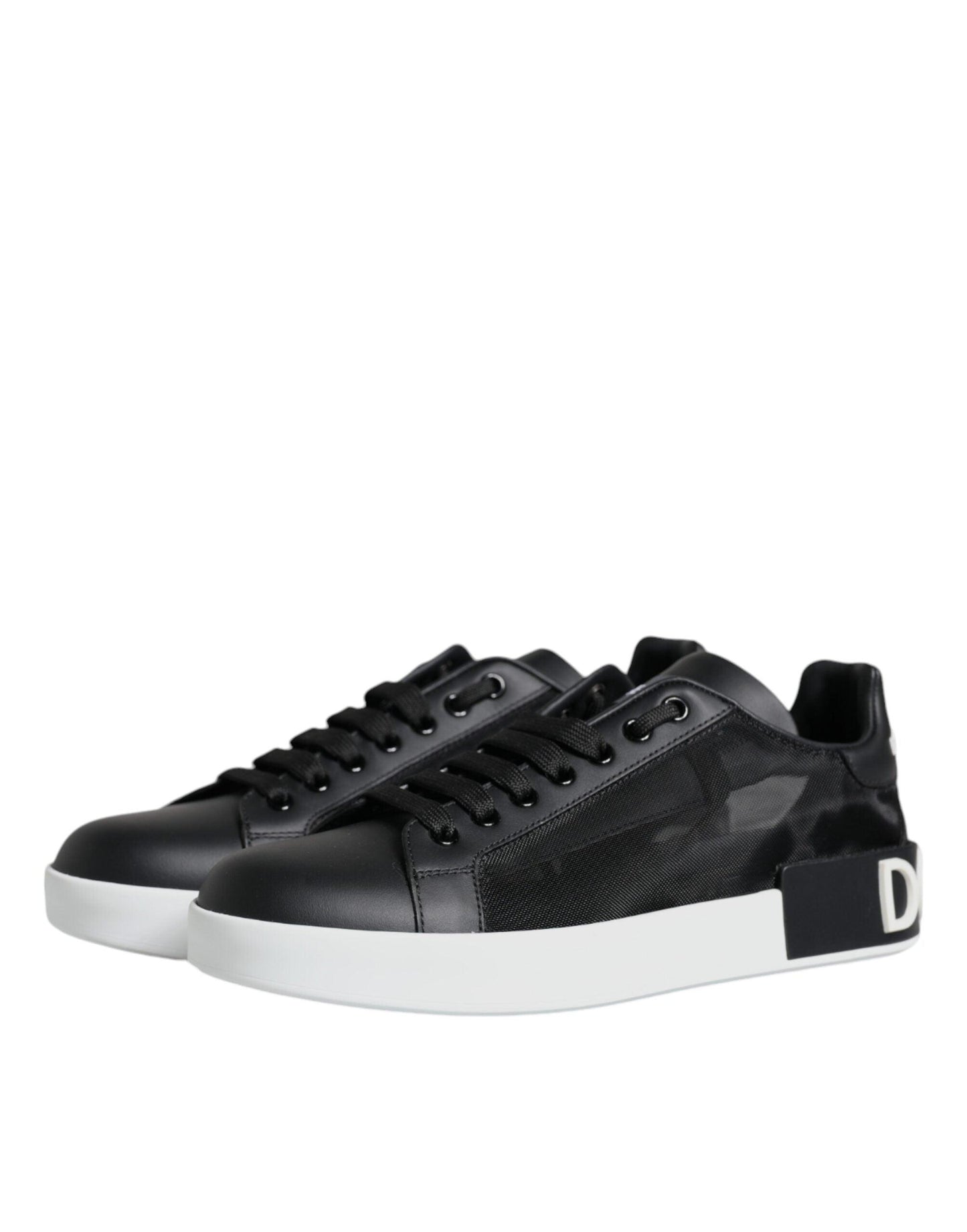 Dolce & Gabbana Black Calf Leather Portofino Sneakers Shoes - Arichezz.store