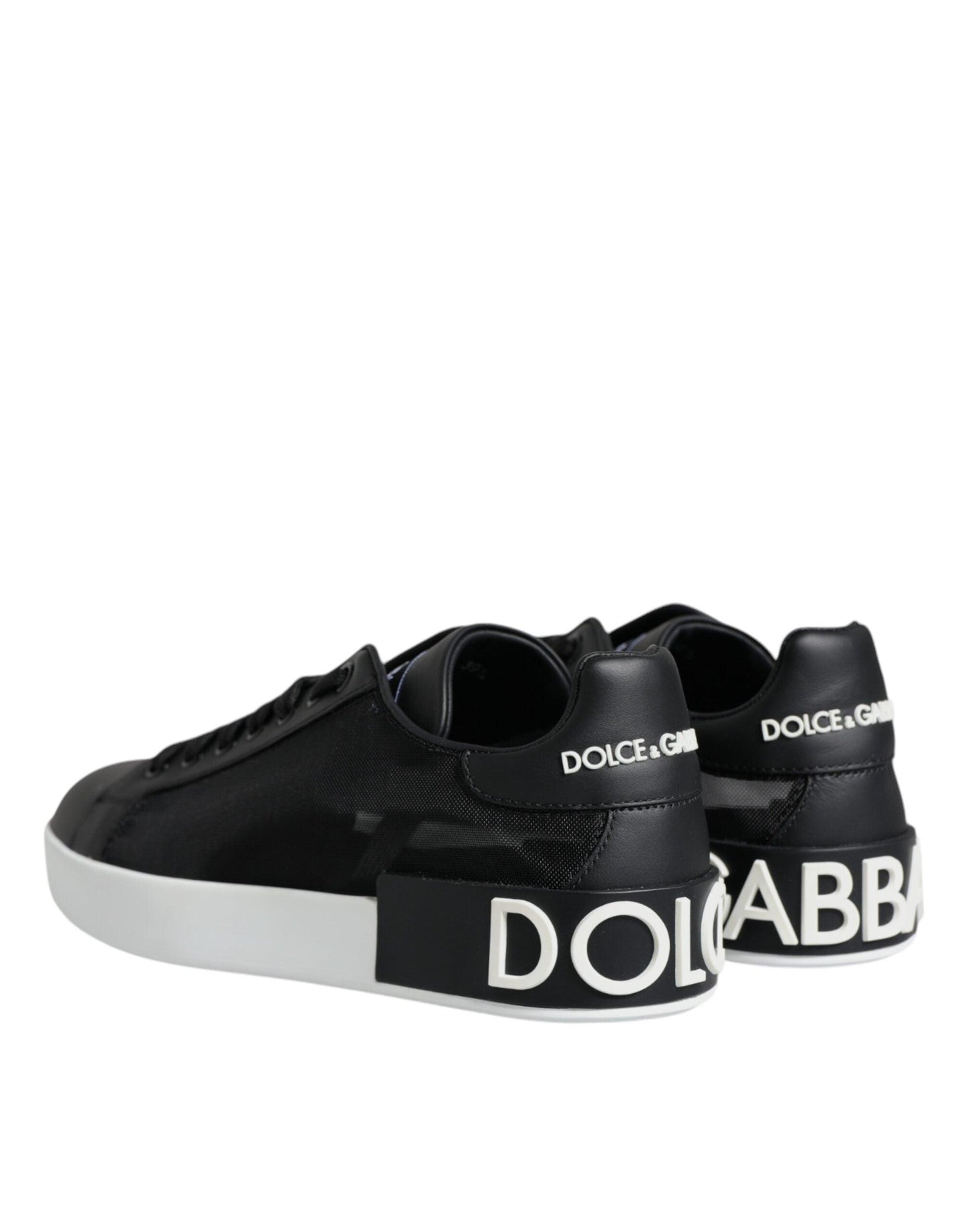 Dolce & Gabbana Black Calf Leather Portofino Sneakers Shoes - Arichezz.store