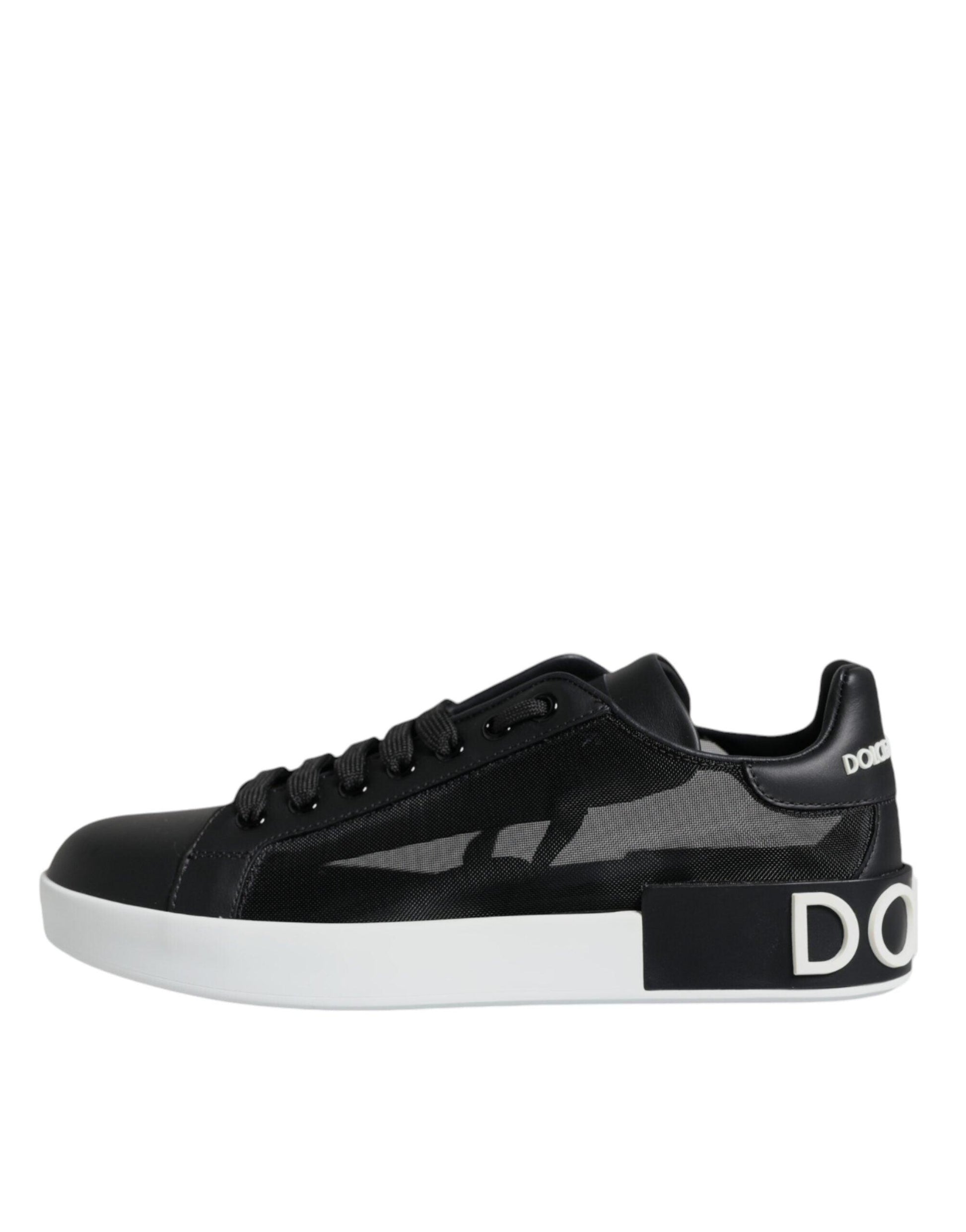 Dolce & Gabbana Black Calf Leather Portofino Sneakers Shoes - Arichezz.store