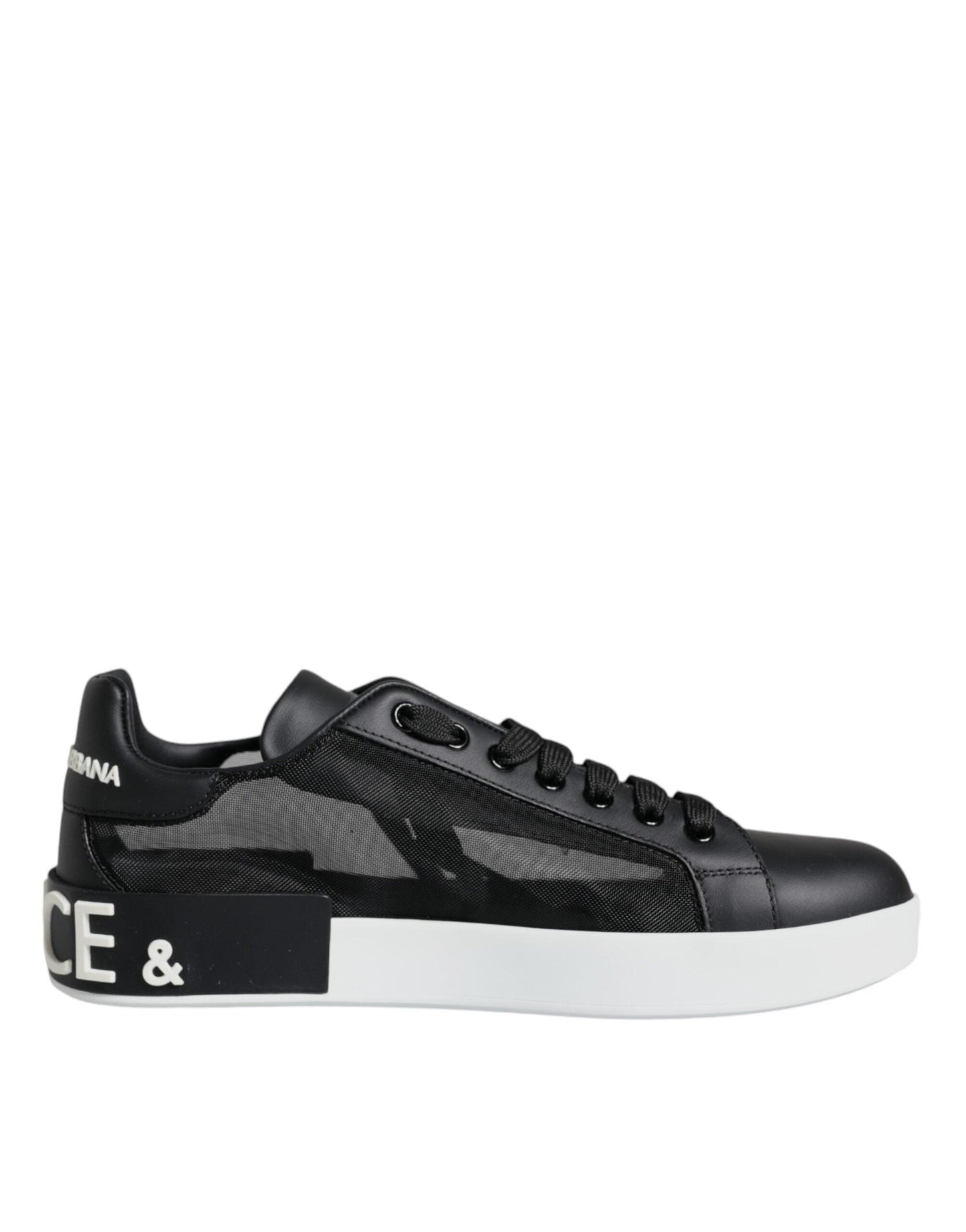 Dolce & Gabbana Black Calf Leather Portofino Sneakers Shoes - Arichezz.store