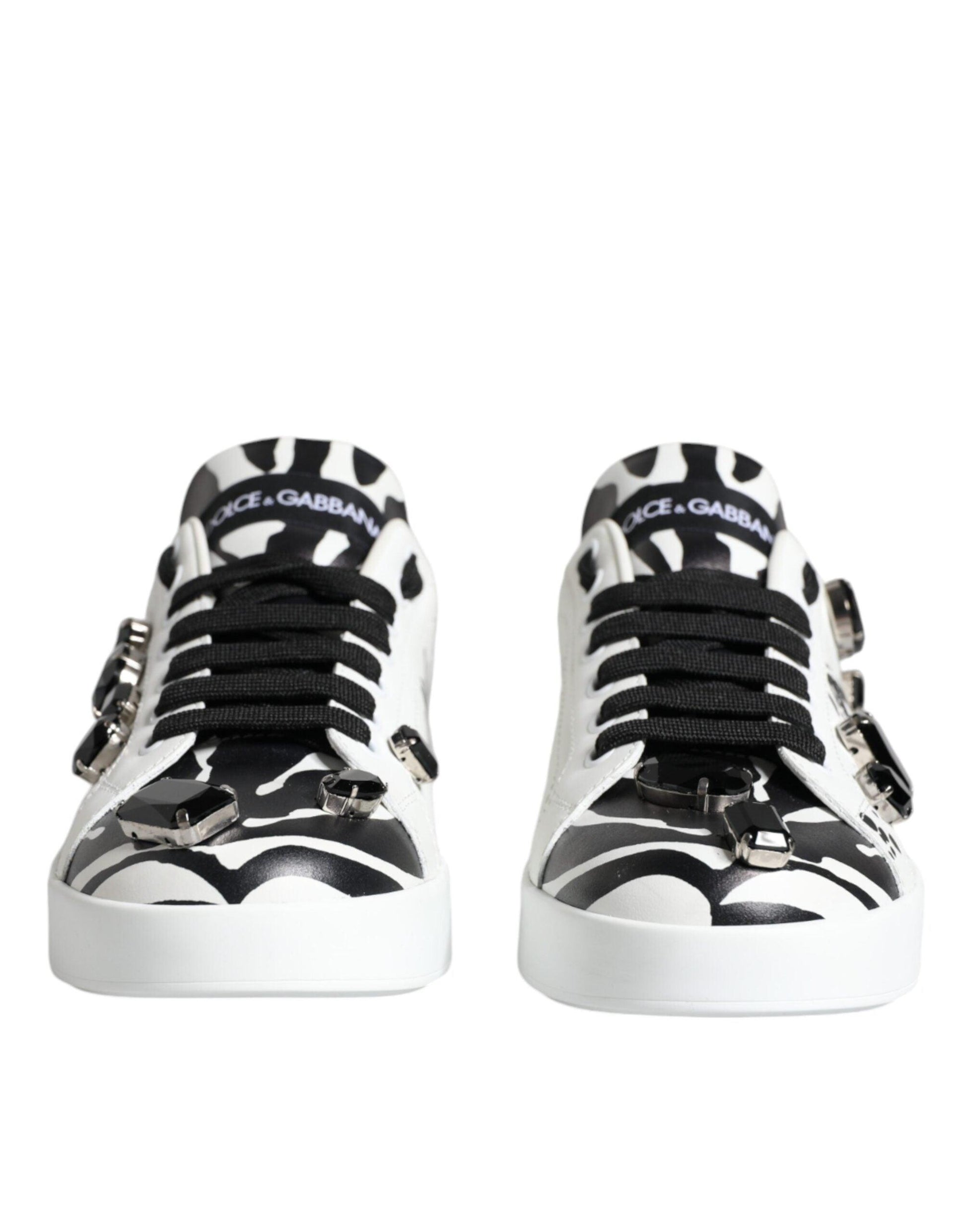 Dolce & Gabbana White Crystal Portofino Low Top Sneaker Shoes - Arichezz.store