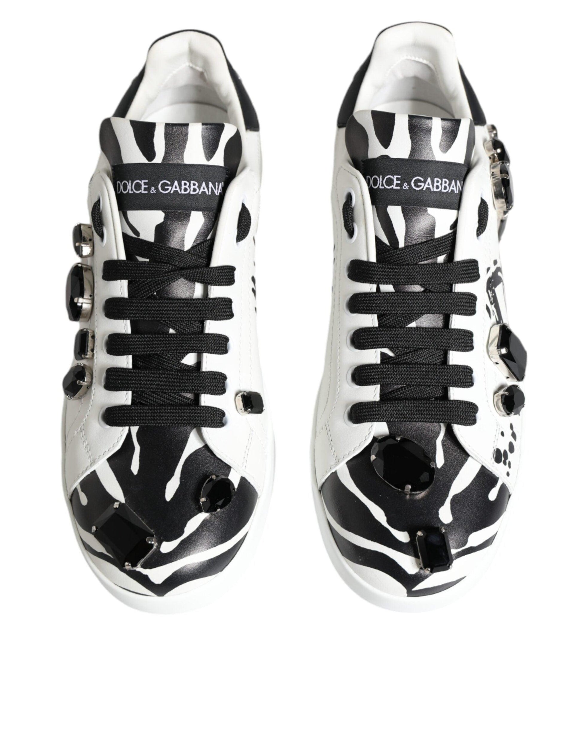 Dolce & Gabbana White Crystal Portofino Low Top Sneaker Shoes - Arichezz.store