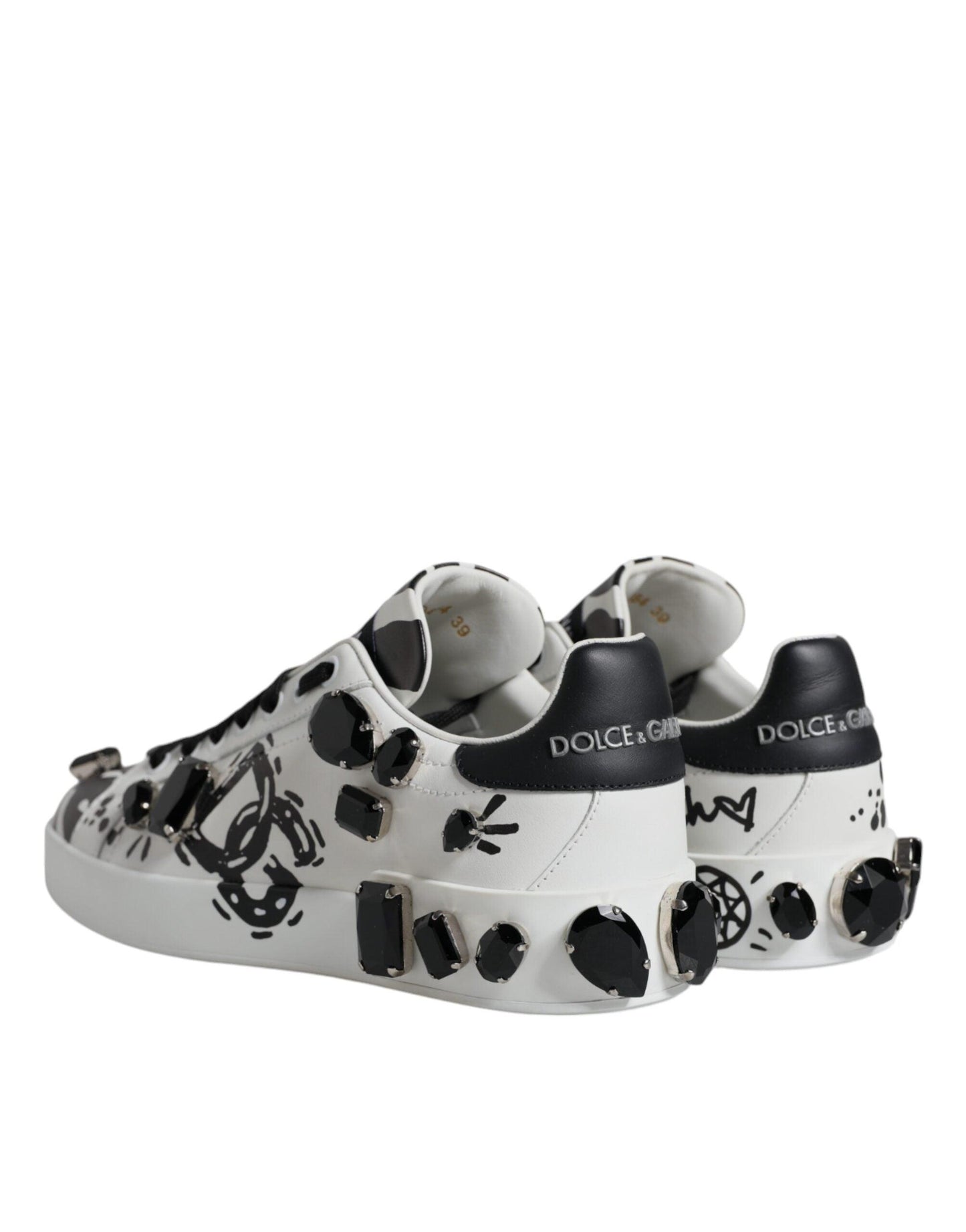 Dolce & Gabbana White Crystal Portofino Low Top Sneaker Shoes - Arichezz.store