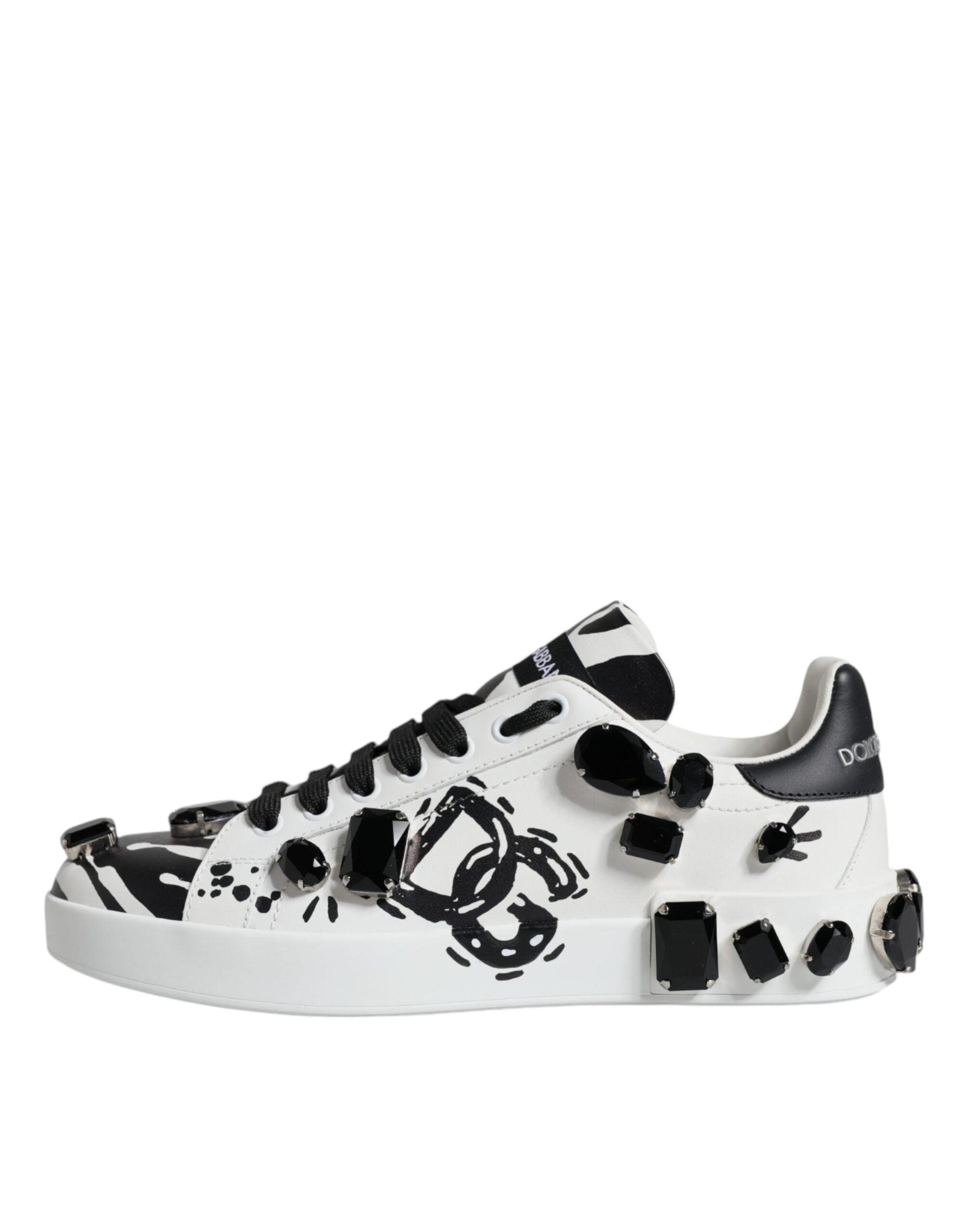 Dolce & Gabbana White Crystal Portofino Low Top Sneaker Shoes - Arichezz.store