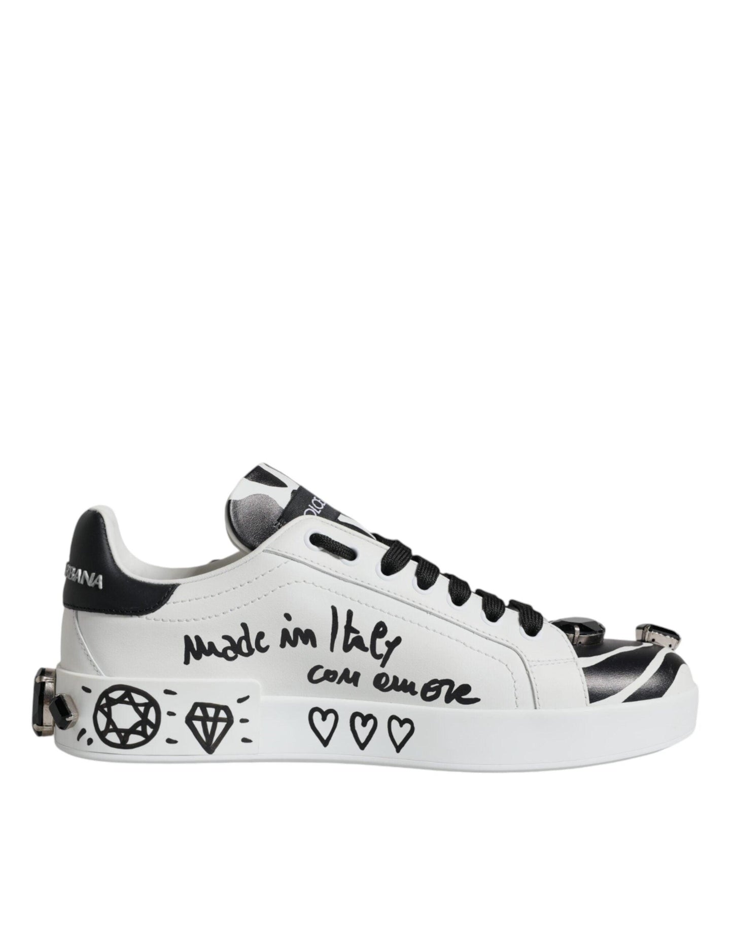 Dolce & Gabbana White Crystal Portofino Low Top Sneaker Shoes - Arichezz.store