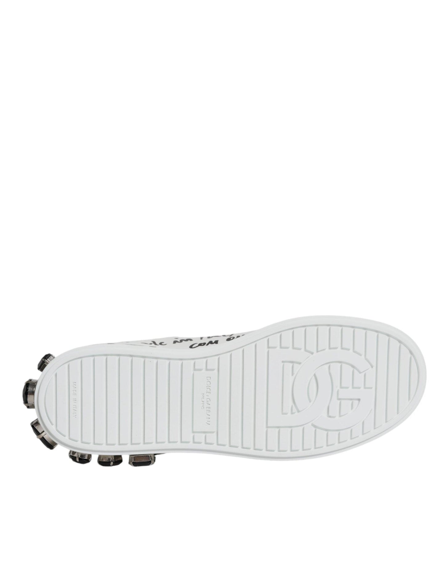 Dolce & Gabbana White Crystal Portofino Low Top Sneaker Shoes - Arichezz.store