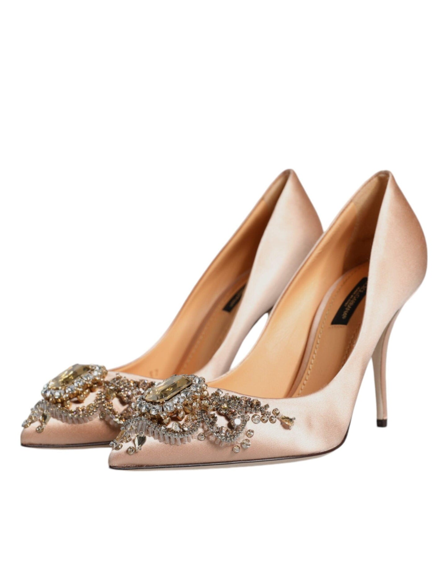 Dolce & Gabbana Beige Satin Crystal High Heels Pumps Shoes - Arichezz.store