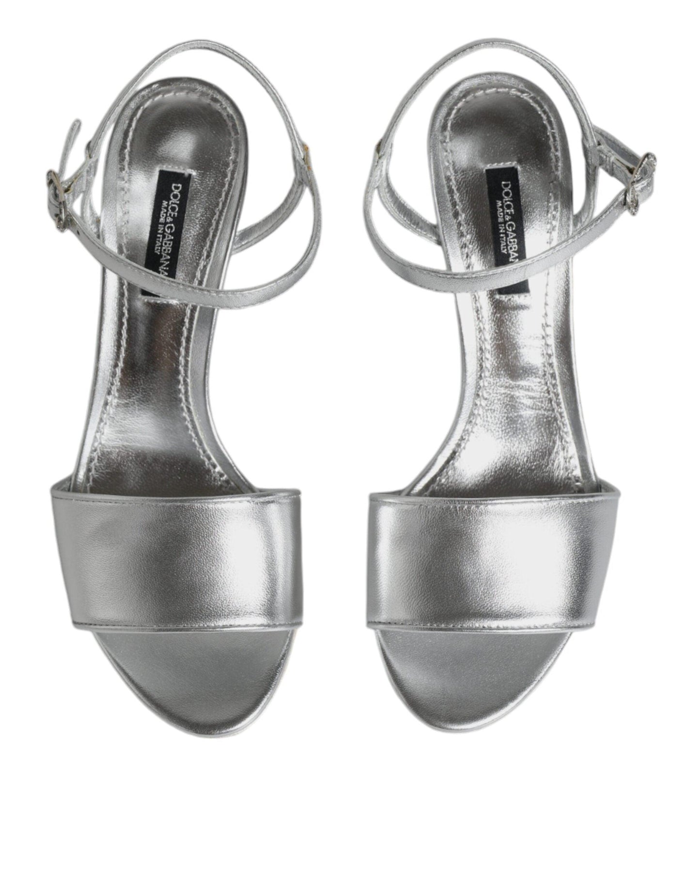 Dolce & Gabbana Silver KEIRA Heels Ankle Strap Sandals Shoes - Arichezz.store