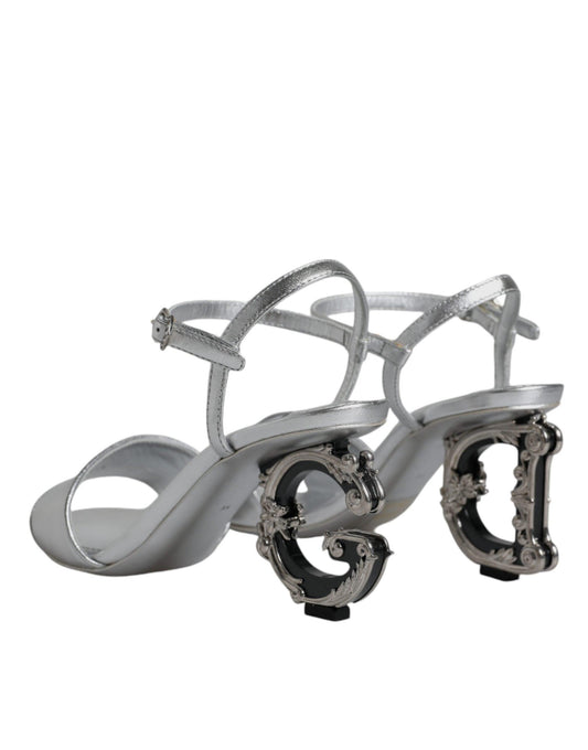 Dolce & Gabbana Silver KEIRA Heels Ankle Strap Sandals Shoes - Arichezz.store