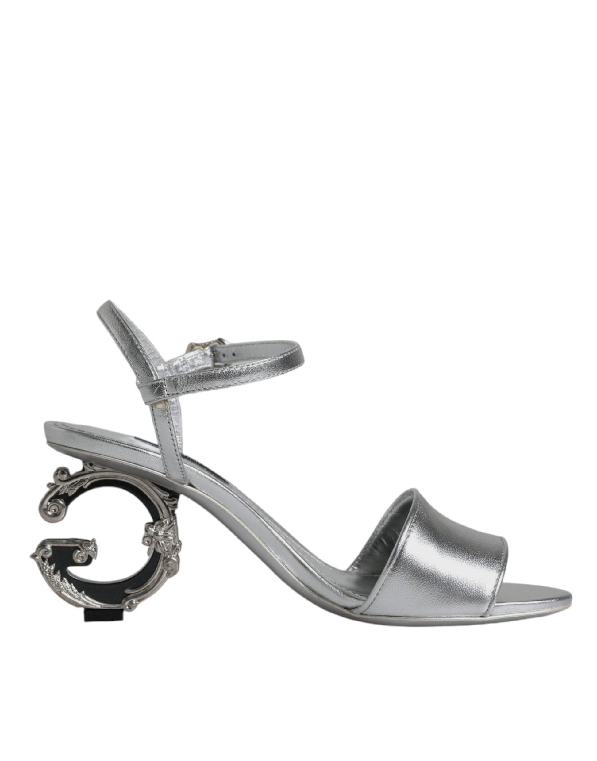 Dolce & Gabbana Silver KEIRA Heels Ankle Strap Sandals Shoes - Arichezz.store