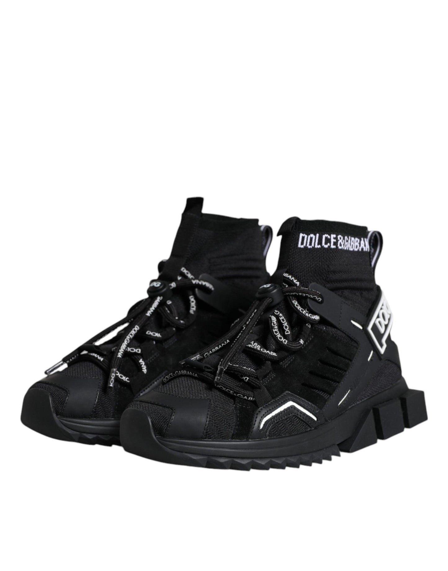 Dolce & Gabbana Black Sorrento Socks Logo Sneakers Shoes - Arichezz.store