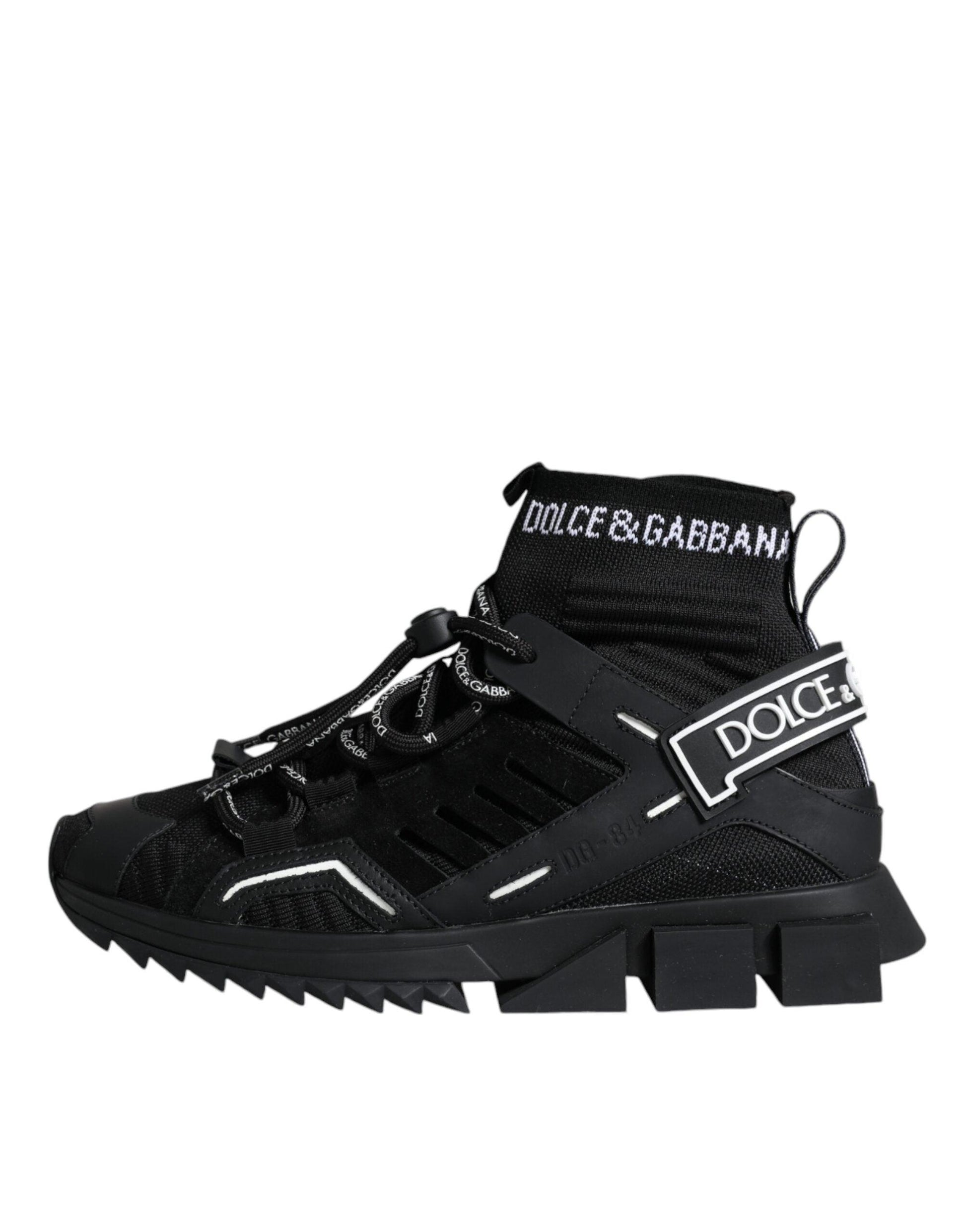 Dolce & Gabbana Black Sorrento Socks Logo Sneakers Shoes - Arichezz.store