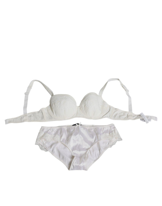 Dolce & Gabbana White Silk Stretch Panty Balconette Bra Underwear - Arichezz.store