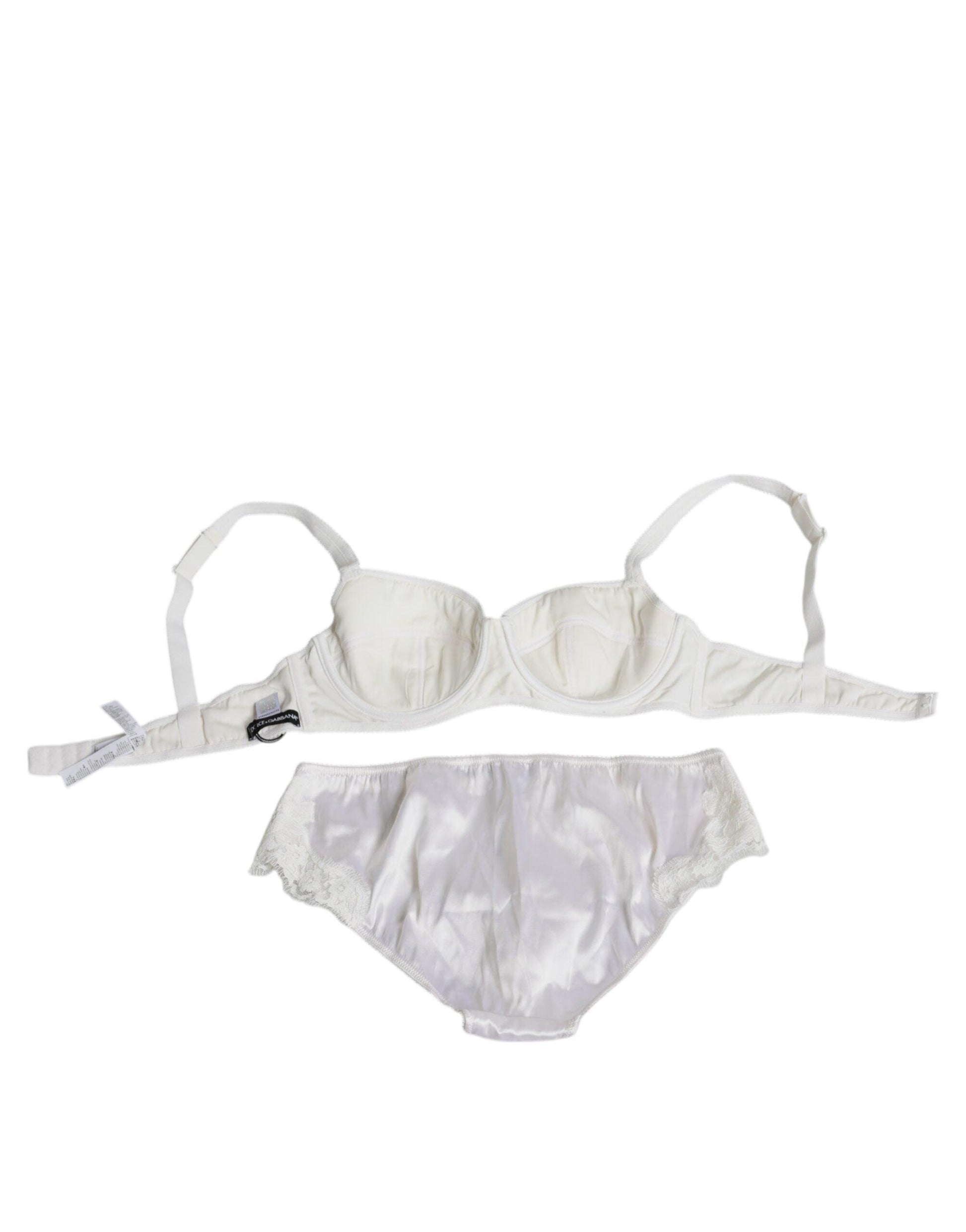 Dolce & Gabbana White Silk Stretch Panty Balconette Bra Underwear - Arichezz.store