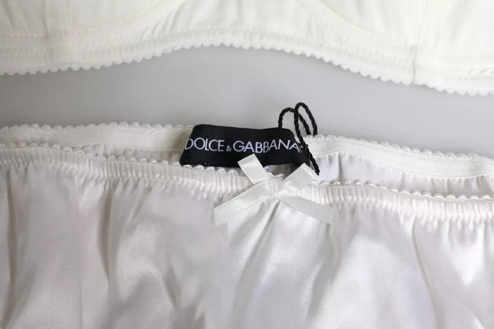 Dolce & Gabbana White Silk Stretch Panty Balconette Bra Underwear - Arichezz.store