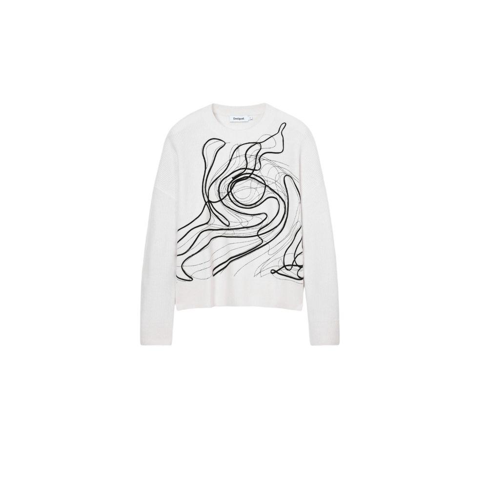 Desigual White Cotton Sweater - Arichezz.store