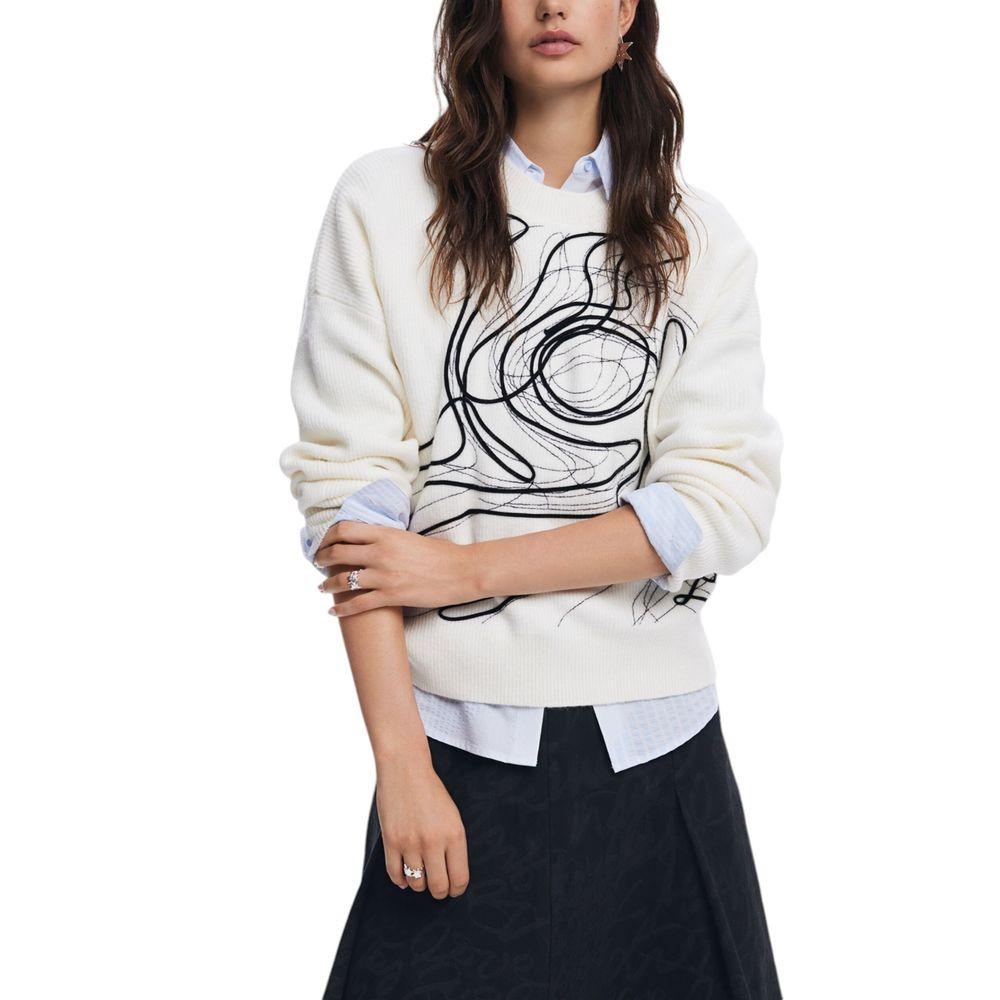 Desigual White Cotton Sweater - Arichezz.store