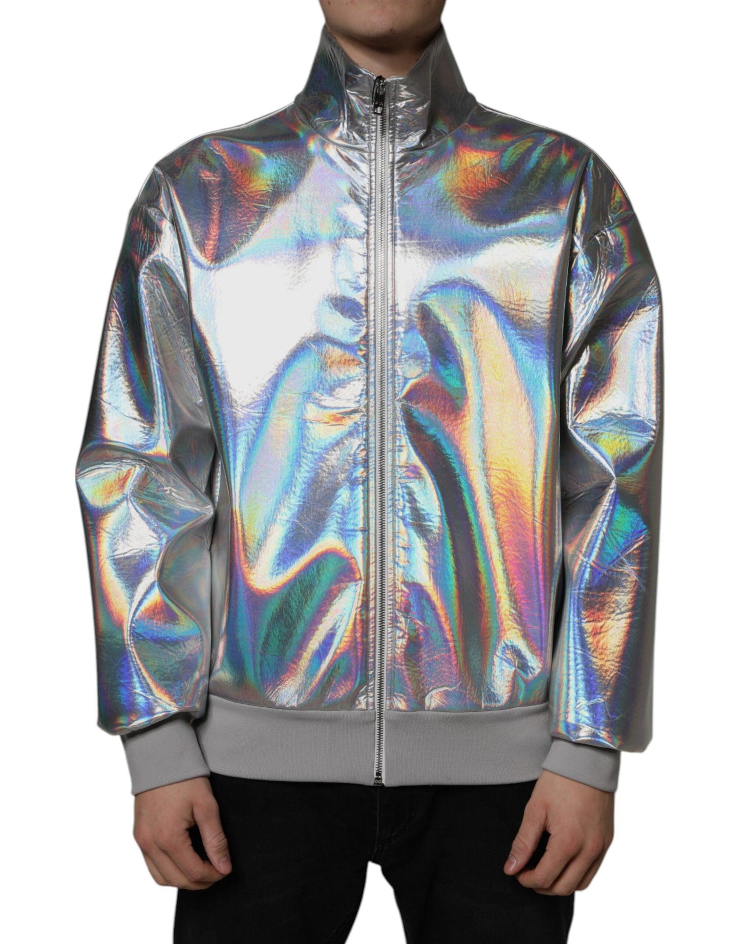 Dolce & Gabbana Silver Iridescent Full Zip Men Bomber Jacket - Arichezz.store