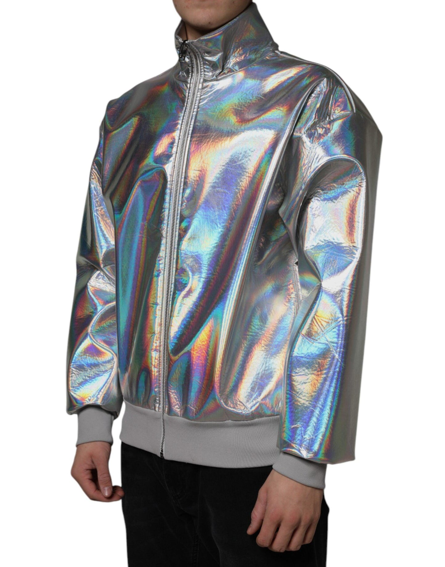 Dolce & Gabbana Silver Iridescent Full Zip Men Bomber Jacket - Arichezz.store