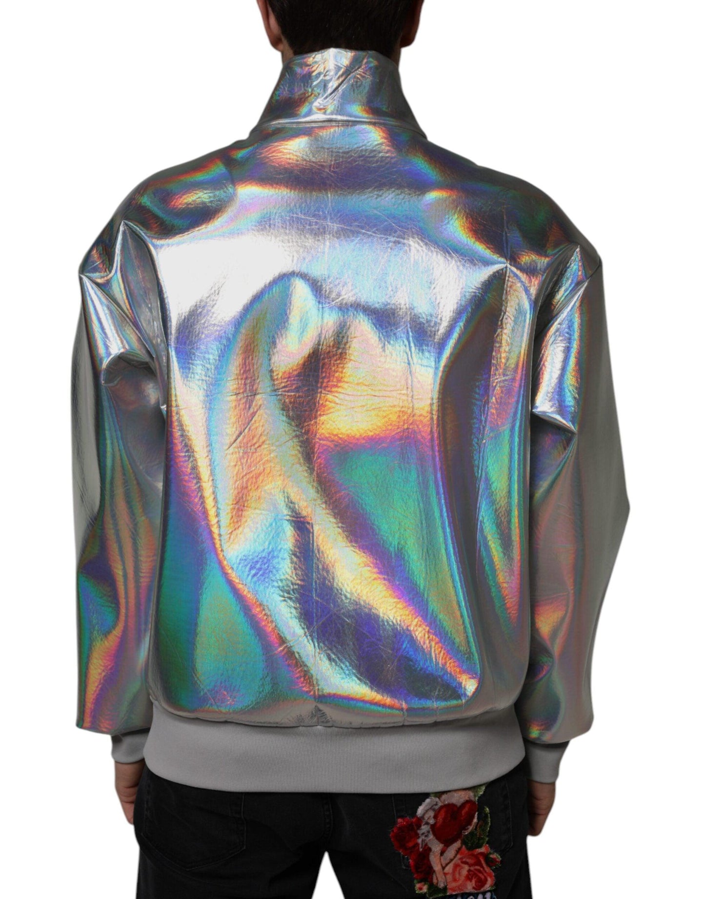 Dolce & Gabbana Silver Iridescent Full Zip Men Bomber Jacket - Arichezz.store