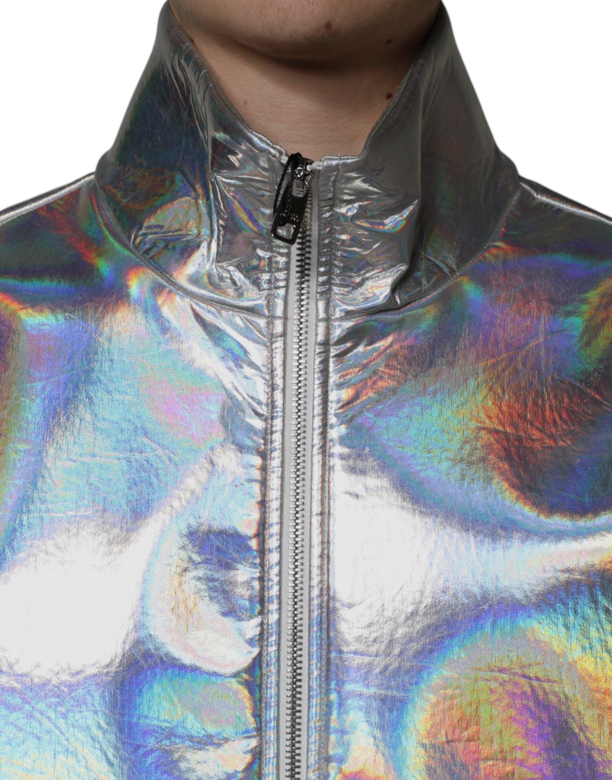 Dolce & Gabbana Silver Iridescent Full Zip Men Bomber Jacket - Arichezz.store