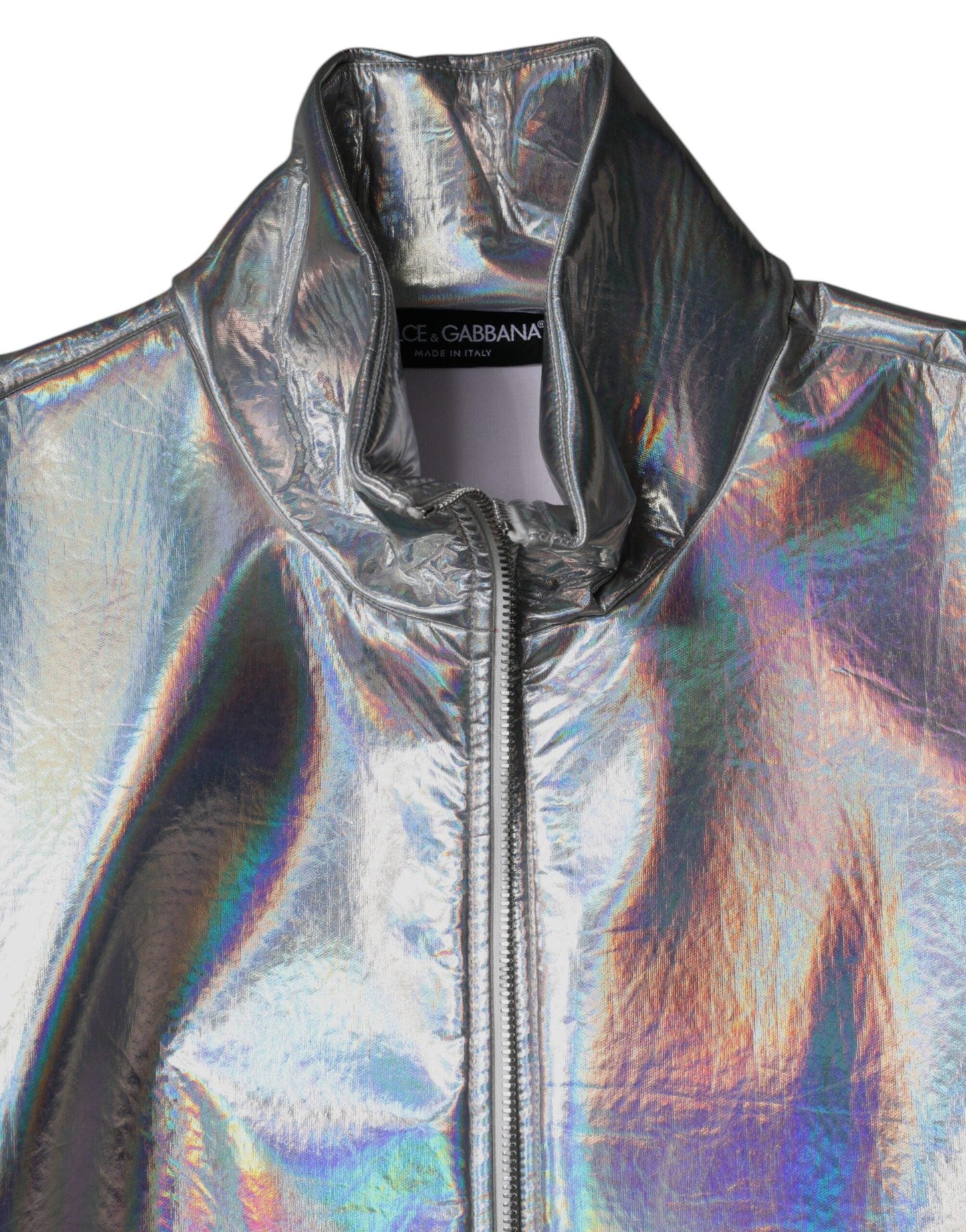 Dolce & Gabbana Silver Iridescent Full Zip Men Bomber Jacket - Arichezz.store