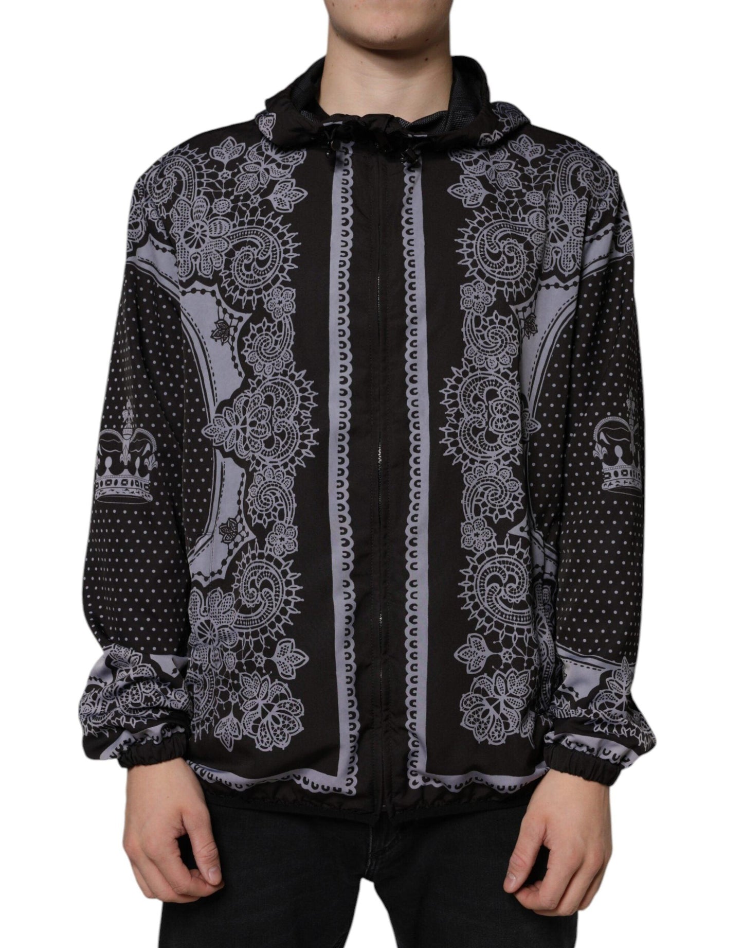 Dolce & Gabbana Black Bandana Hooded Full Zip Bomber Jacket - Arichezz.store