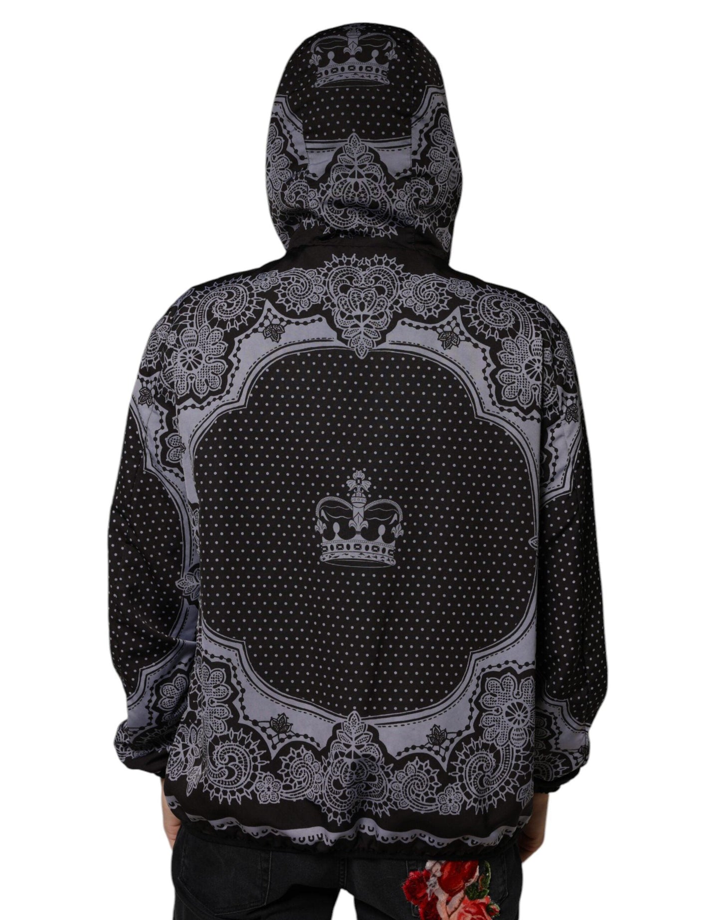 Dolce & Gabbana Black Bandana Hooded Full Zip Bomber Jacket - Arichezz.store