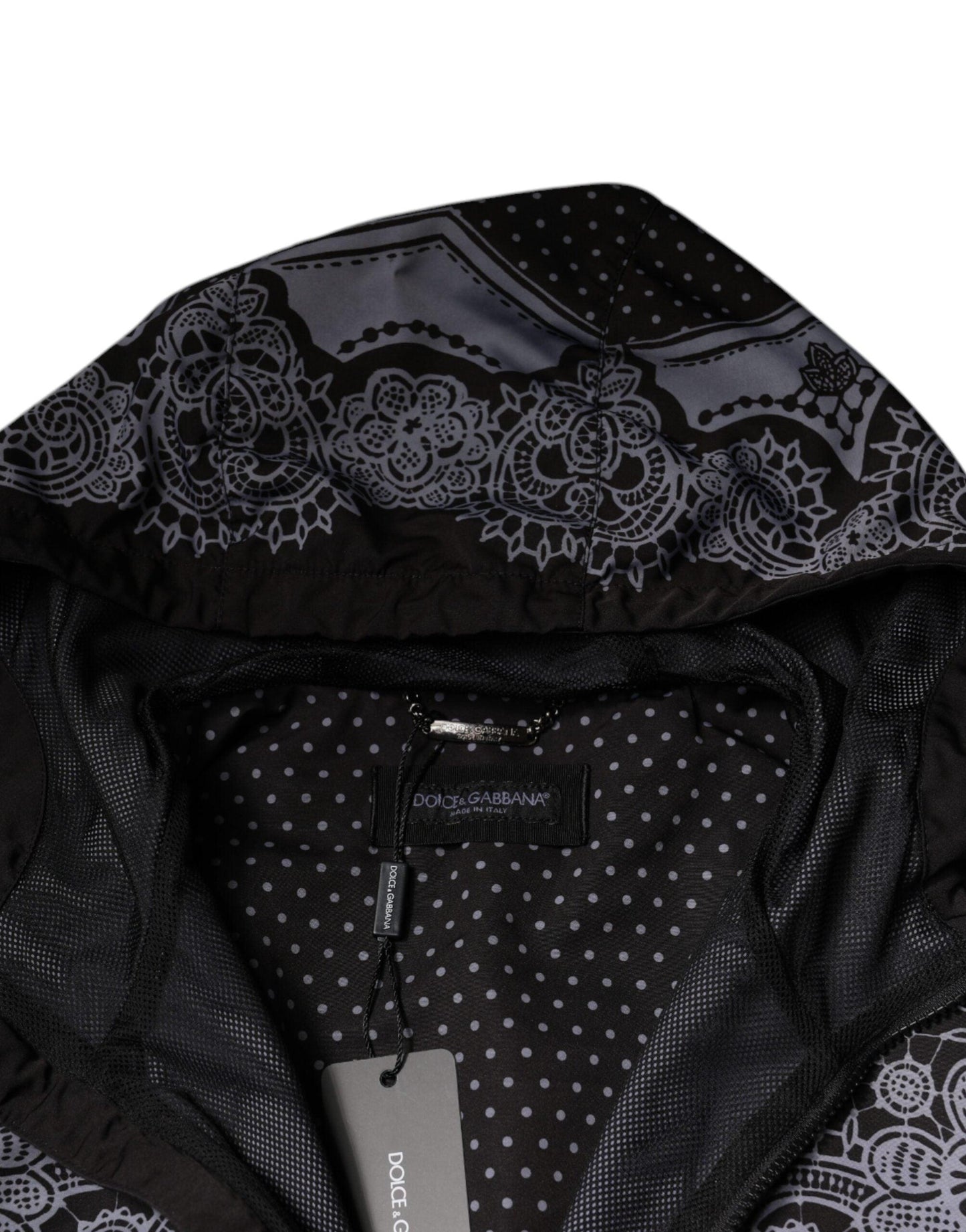 Dolce & Gabbana Black Bandana Hooded Full Zip Bomber Jacket - Arichezz.store