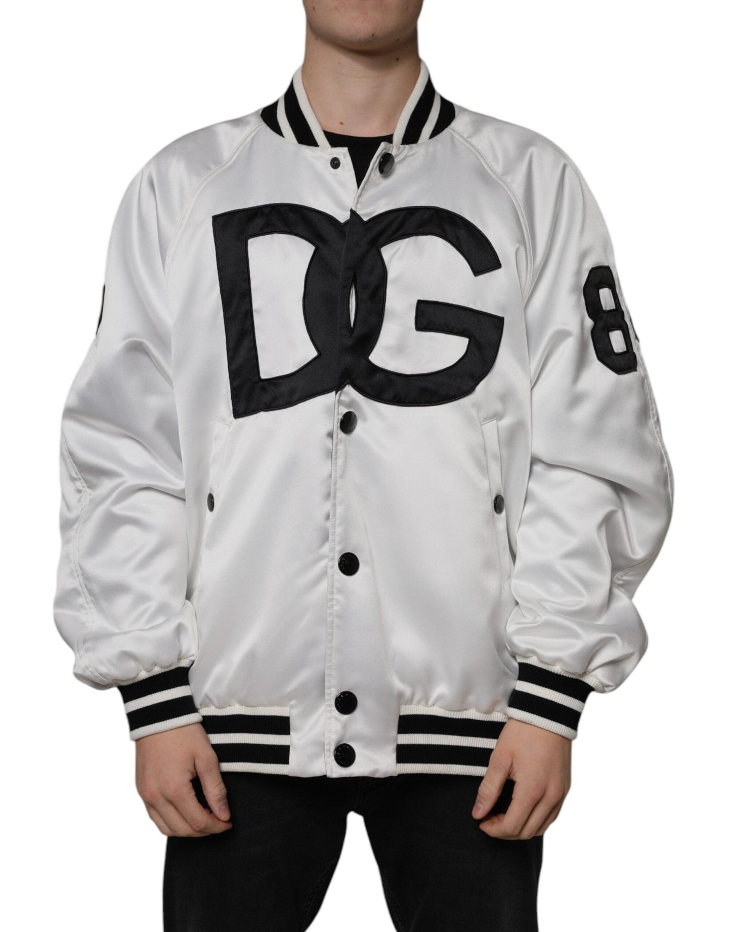 Dolce & Gabbana White Polyester Logo Full Zip Bomber Jacket - Arichezz.store