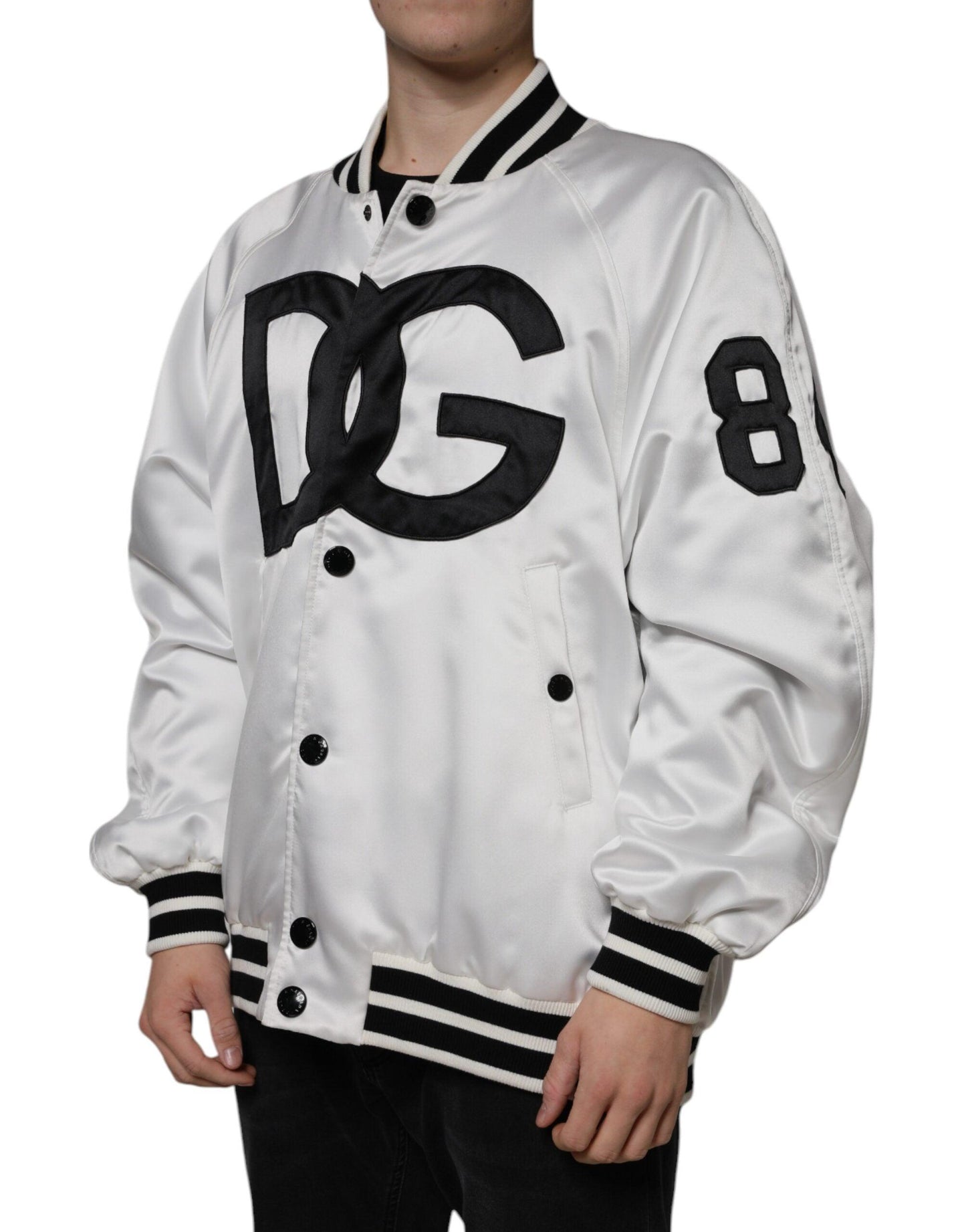 Dolce & Gabbana White Polyester Logo Full Zip Bomber Jacket - Arichezz.store