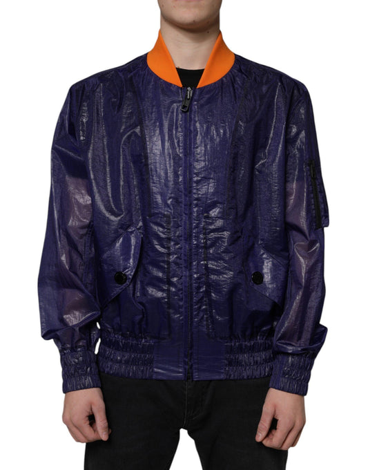 Dolce & Gabbana Blue Cotton Stretch Full Zip Bomber Jacket - Arichezz.store