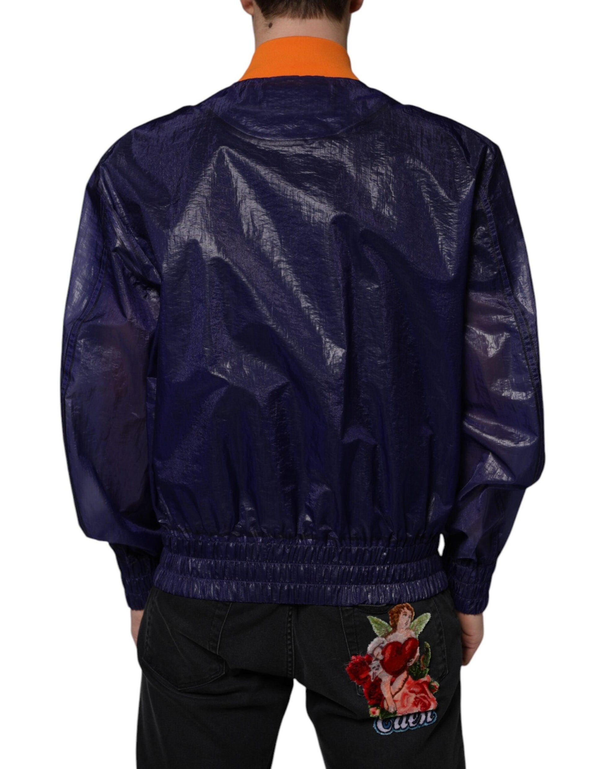 Dolce & Gabbana Blue Cotton Stretch Full Zip Bomber Jacket - Arichezz.store