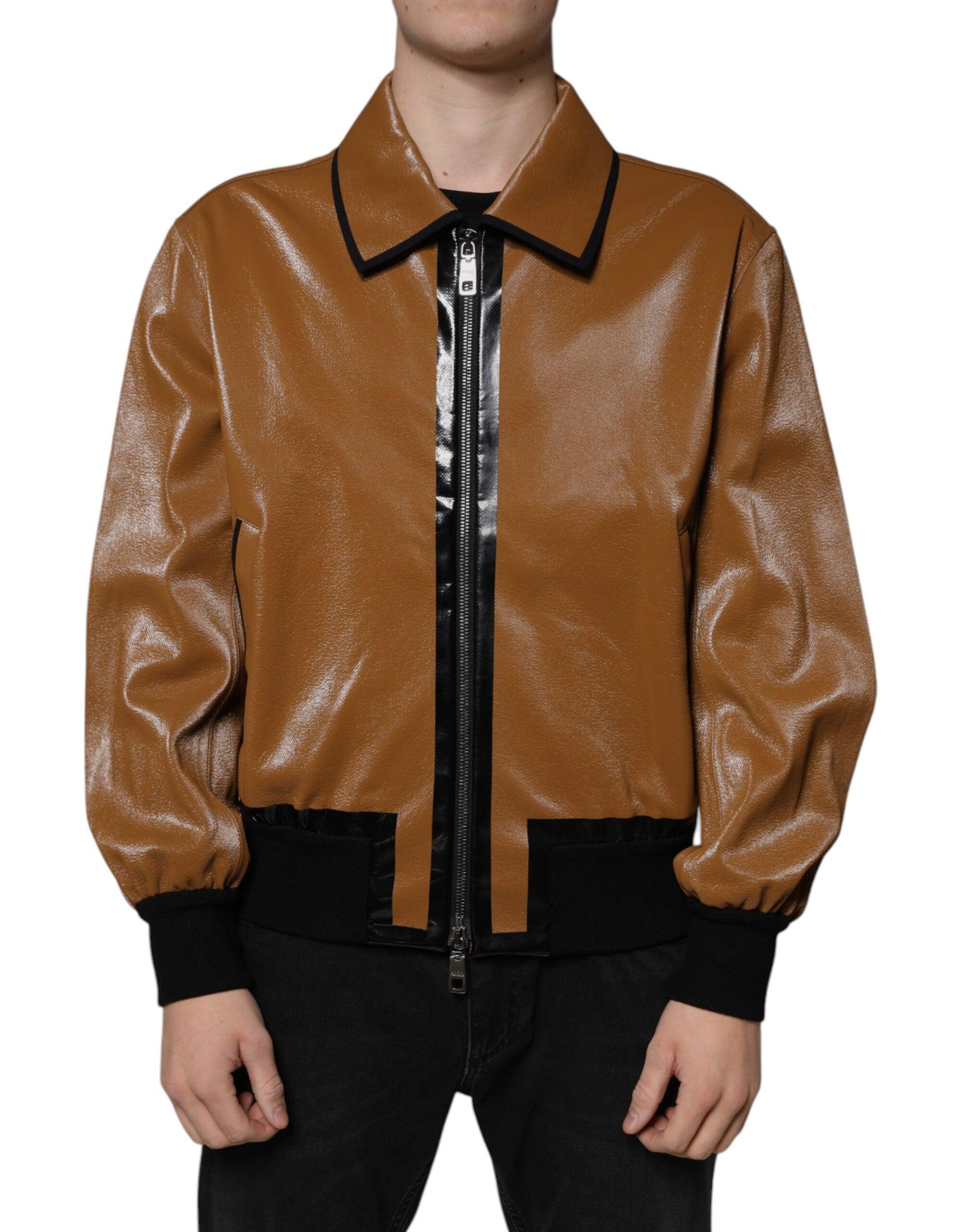 Dolce & Gabbana Brown Leather Full Zip Men Bomber Jacket - Arichezz.store