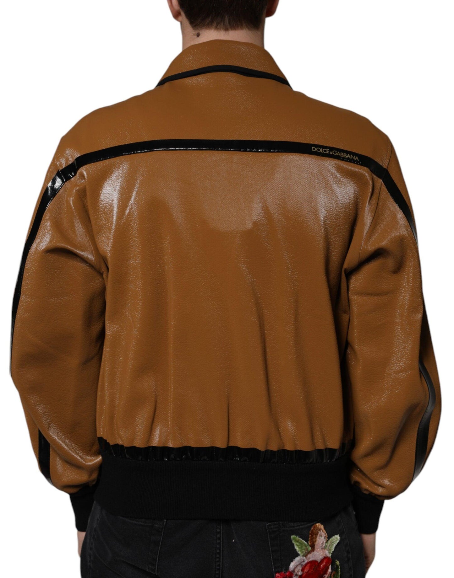 Dolce & Gabbana Brown Leather Full Zip Men Bomber Jacket - Arichezz.store