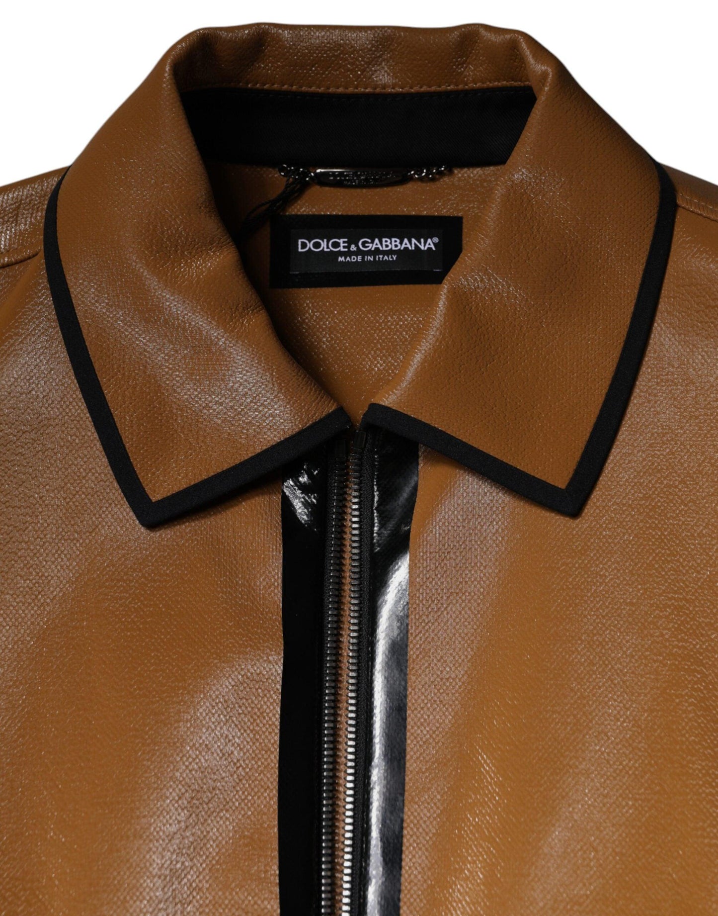 Dolce & Gabbana Brown Leather Full Zip Men Bomber Jacket - Arichezz.store