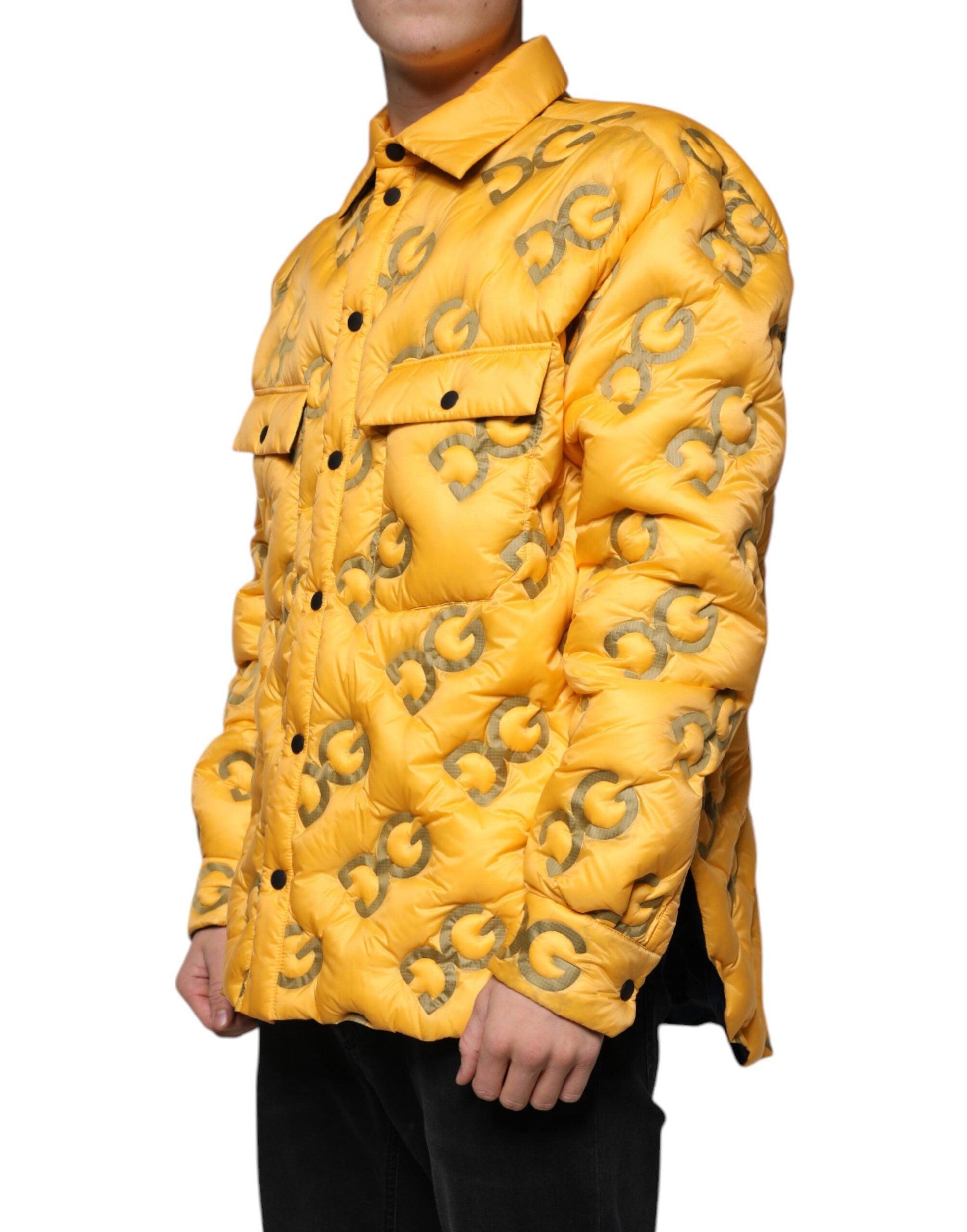 Dolce & Gabbana Yellow Logo Padded Buttoned Blouson Jacket - Arichezz.store