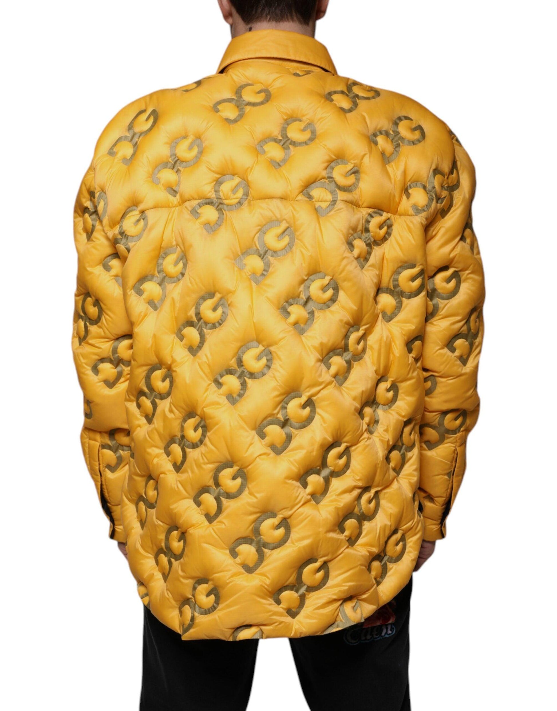 Dolce & Gabbana Yellow Logo Padded Buttoned Blouson Jacket - Arichezz.store